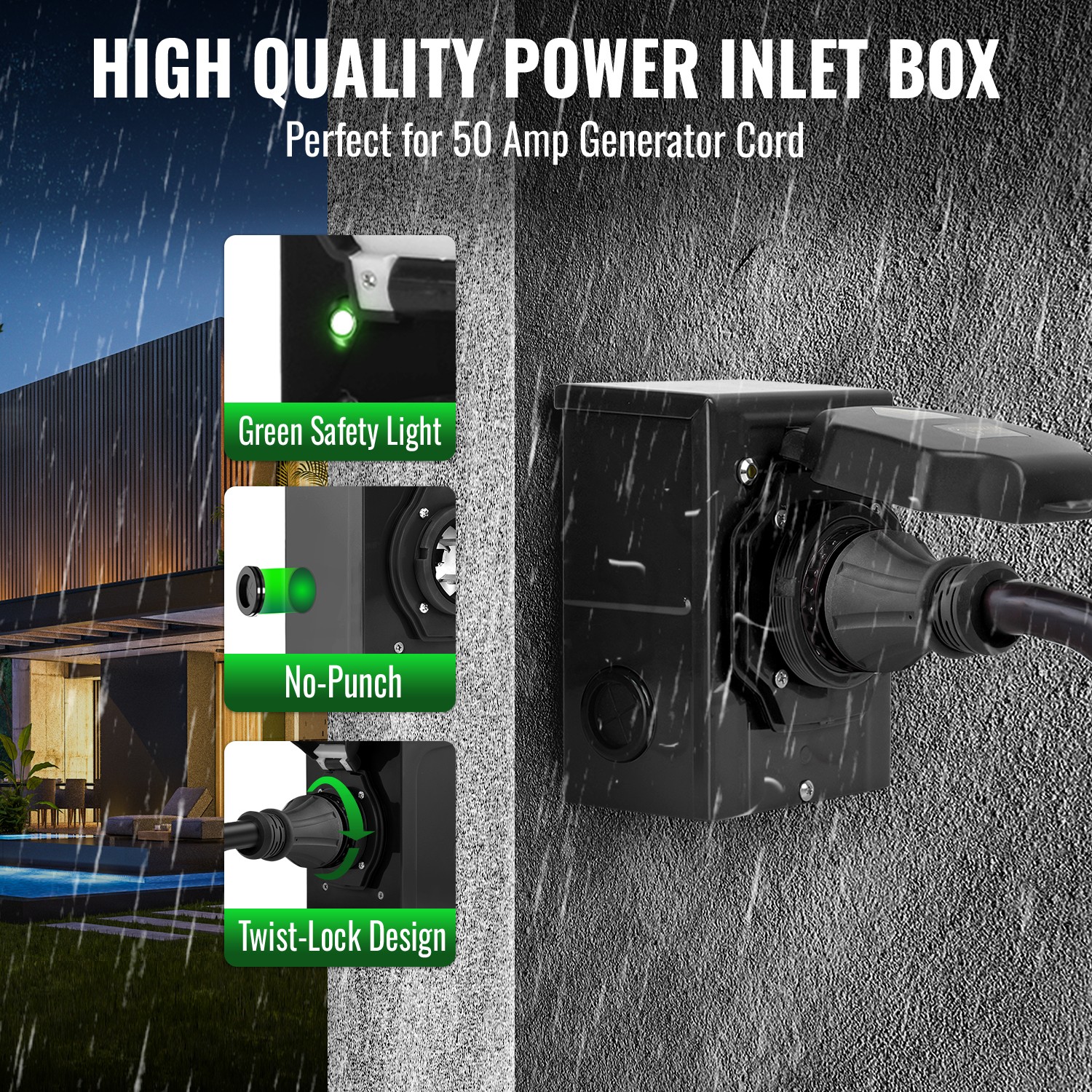 15-25FT RV Power Generator Inlet Box NEMA L14-50P 125/250V 50Amp Stormproof US