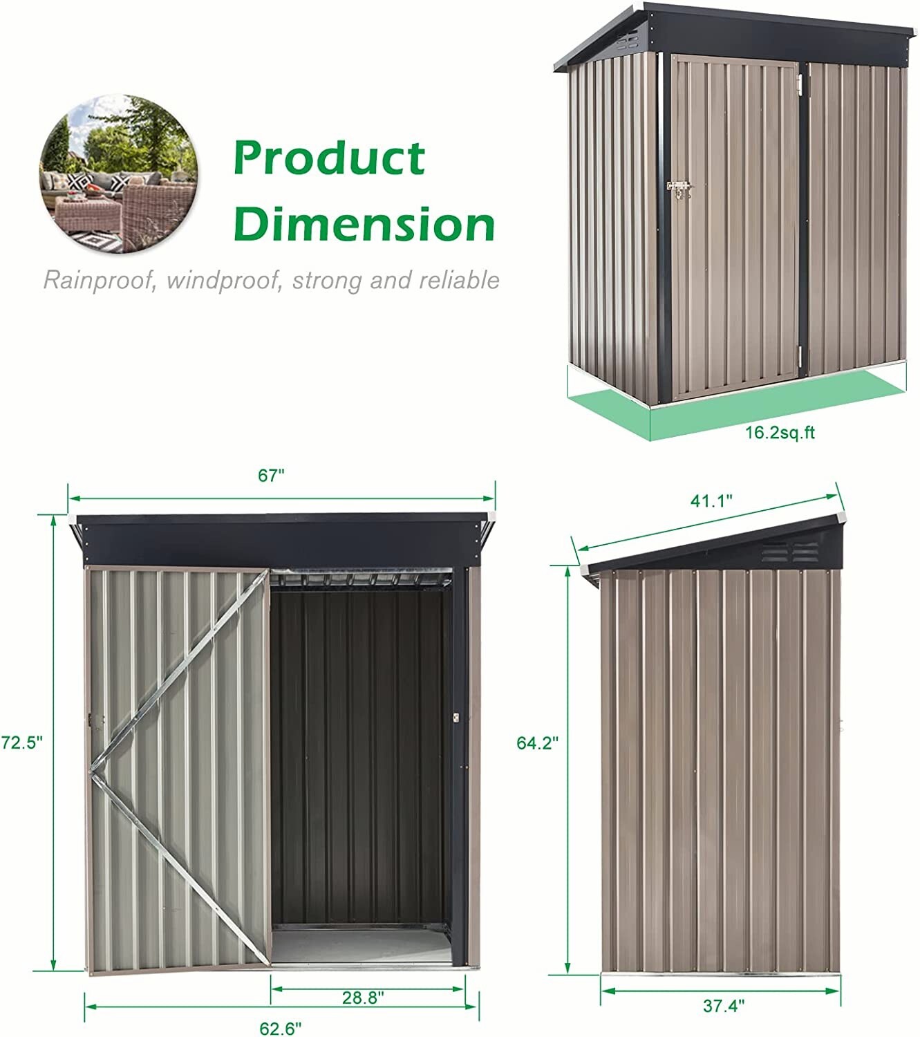 AECOJOY Outdoor Metal Storage Shed with Lockable Door
