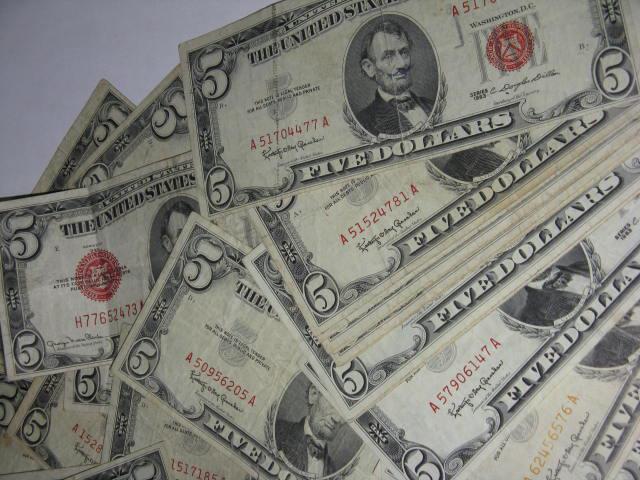 1928 -53-63 $5 Dollar Red Seals ~ $5 Bill G-XF _ Collectible Lot Currency