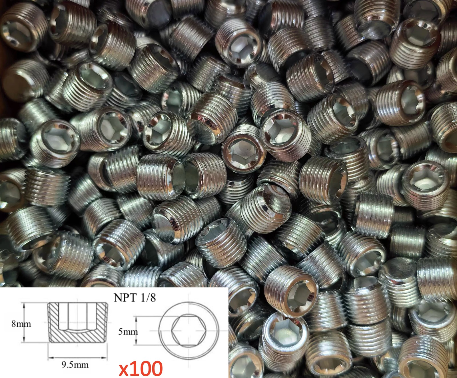 X100  NPT PLUG 1/8" INTERNAL HEX COUNTERSUNK PIPE FITTING MALE THREAD PIPE PLUGS