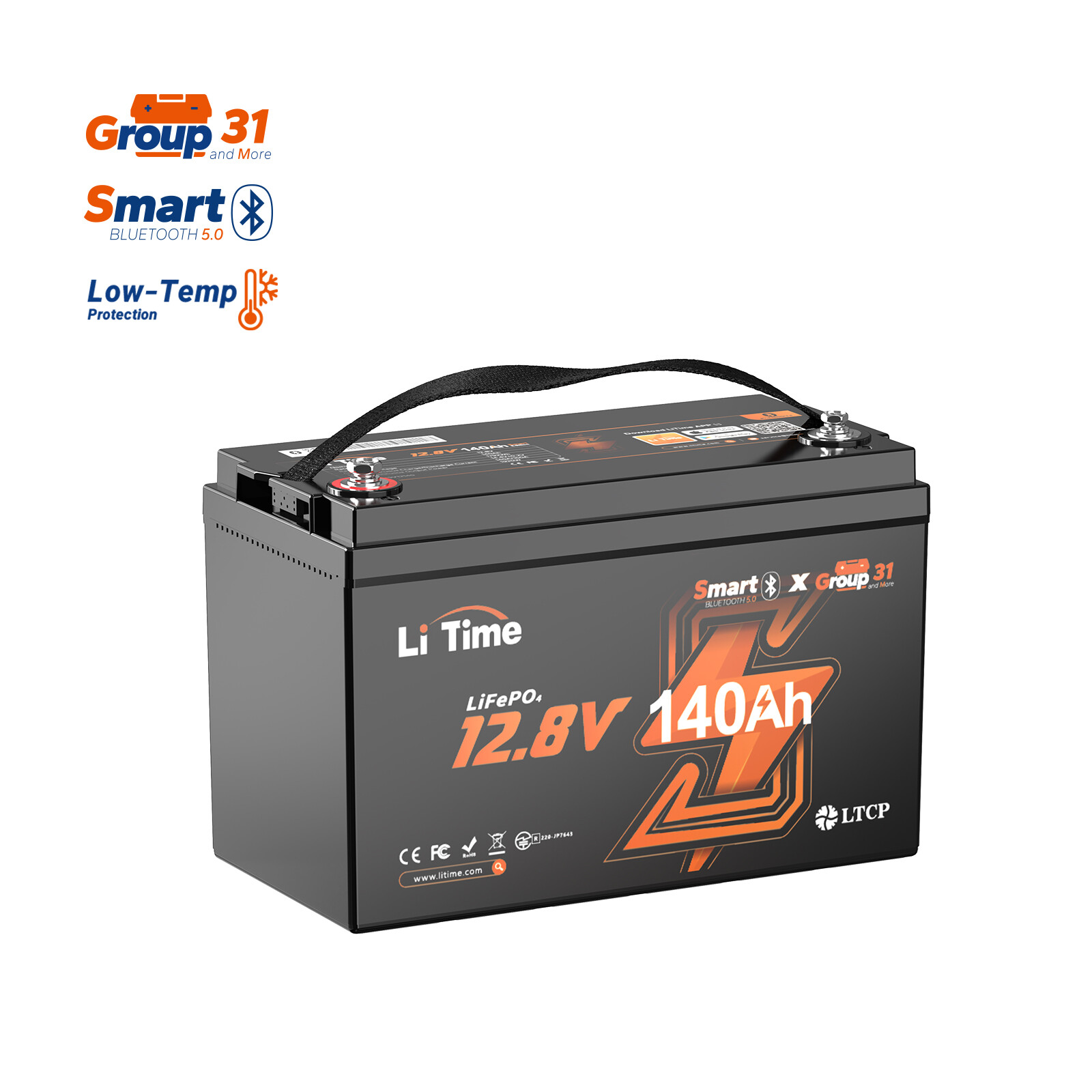 LiTime 12V 140Ah Bluetooth Group31 LiFePO4 Lithium Battery 1920W For RV Marine