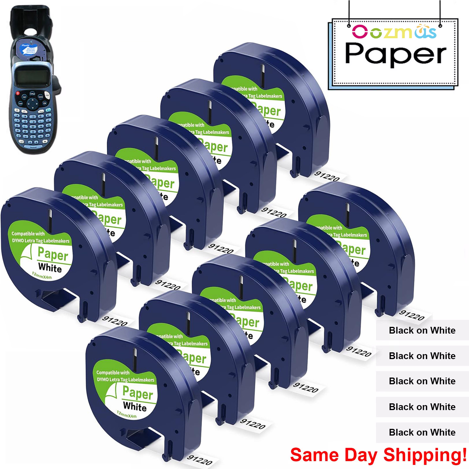 Dymo LetraTag Refill 91330 White Paper Label Tape 12mm 1/2" Compatible LT-100H