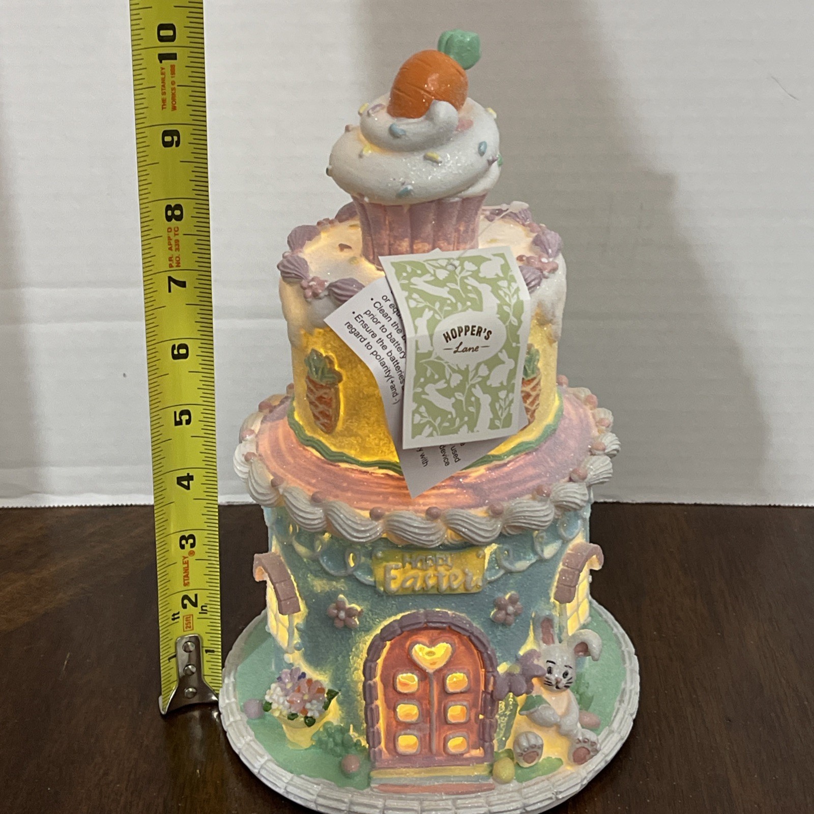 Easter Cake Cupcake Gingerbread House Bunny Carrot LIGHT UP Tabletop Decor 10.5"