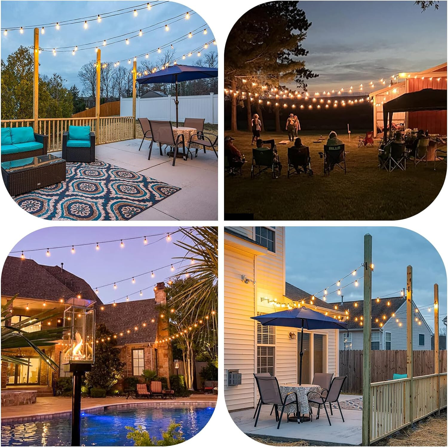 LED Outdoor String Lights 50FT Shatterproof ST38 Patio Lights for Porch,Backyard