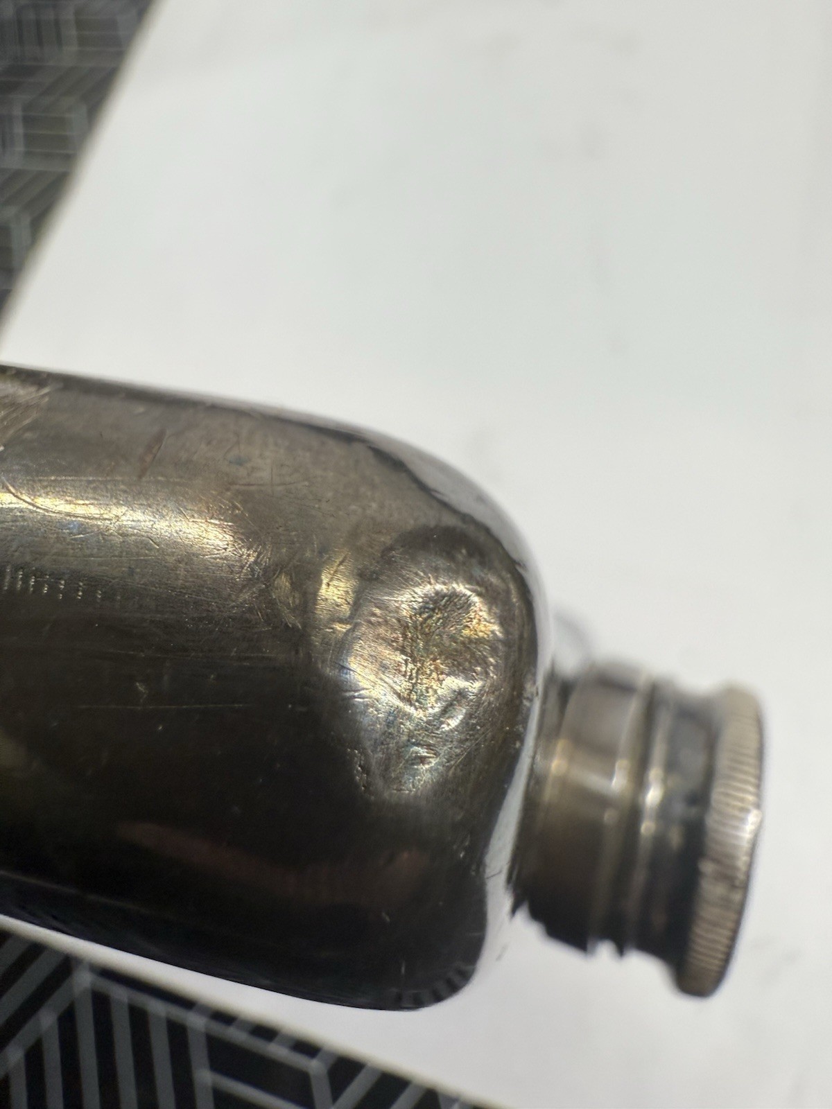 Dented / Damaged MERIDEN B SILVER PLATE Whiskey Flask - Golf Monogram