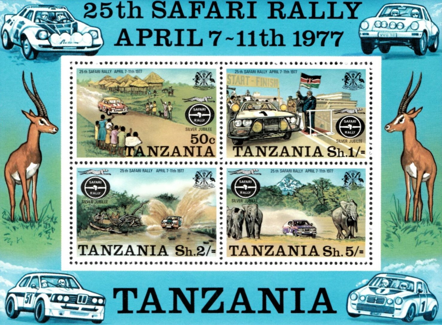 Tanzania 1977 - 25th Safari Rally, Racing - Souvenir Stamp Sheet Scott 77a - MNH