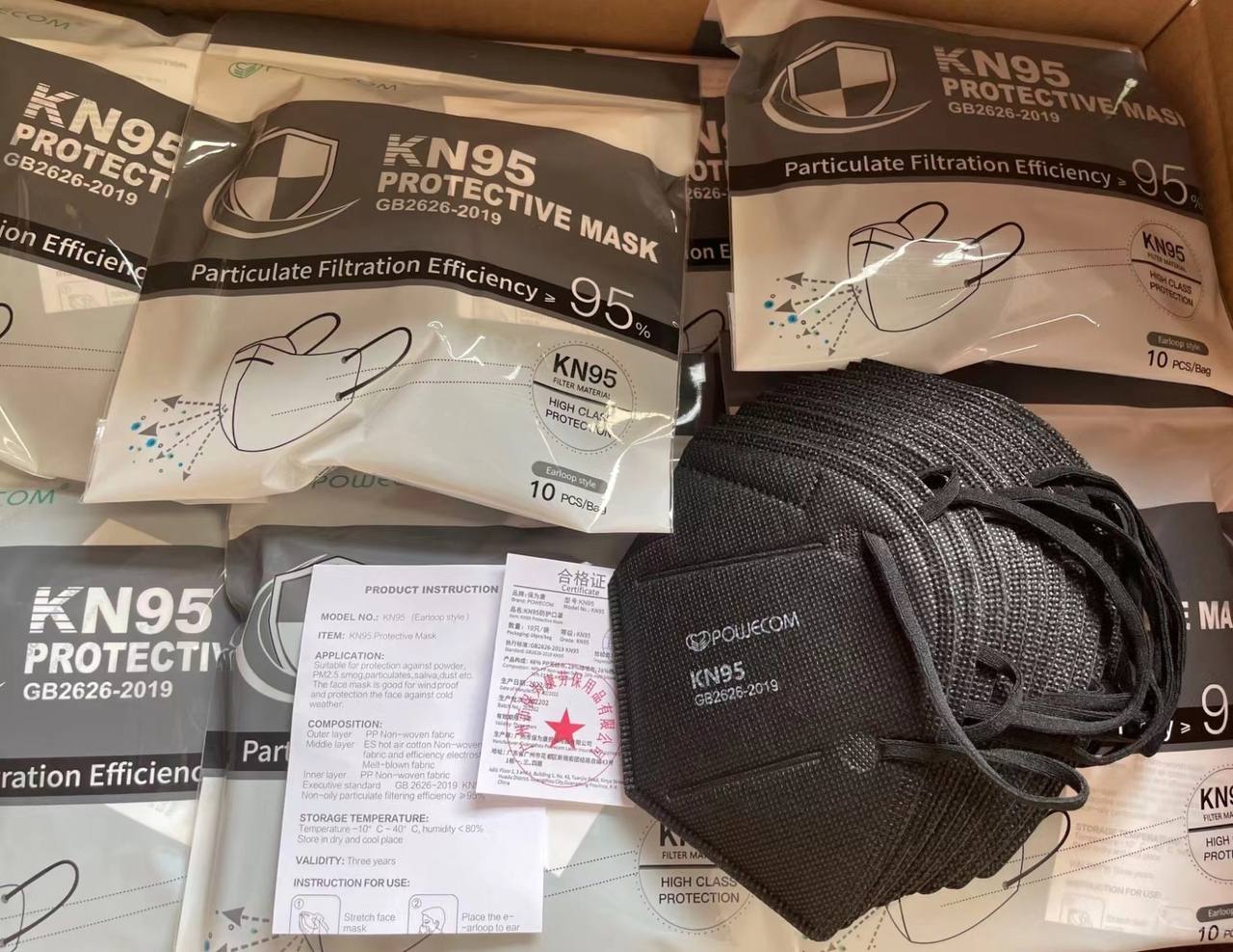 Powecom KN95 Protective Face Mask Respirator KN 95 GB2626-2019 ✅ White | Black
