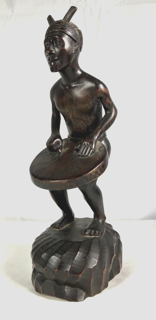 Carved Wooden Statue Tribal Man 13"