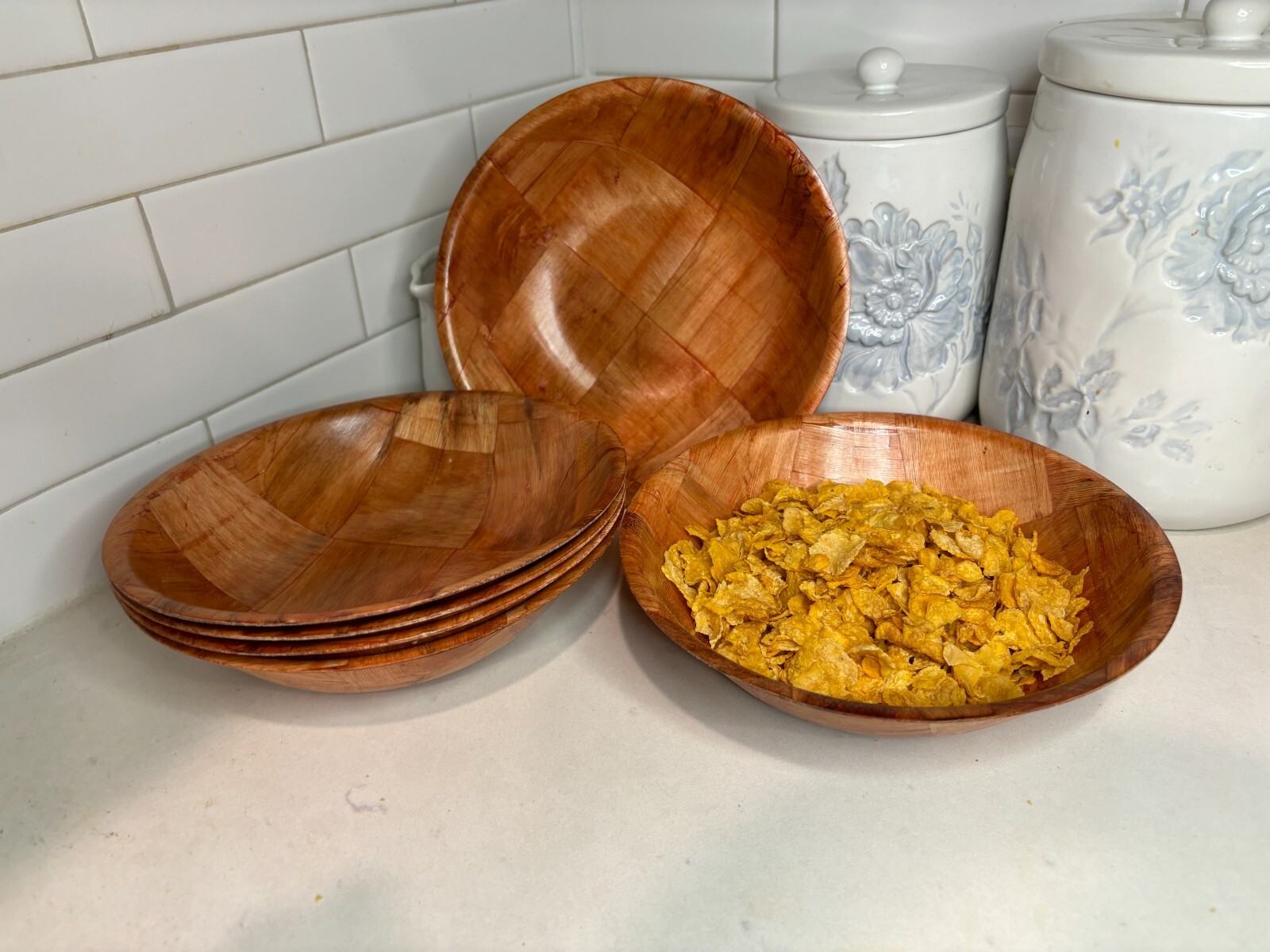 Wooden Woven Salad Bowl Woven Wood Snack Bowls 8"inch Set Of 6