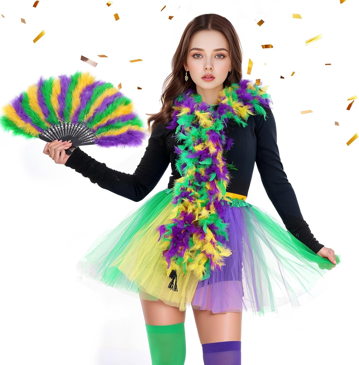 Mardi Gras Feather Boa with Fan Feather Boa for Women for Mardi Gras Theme Pa...