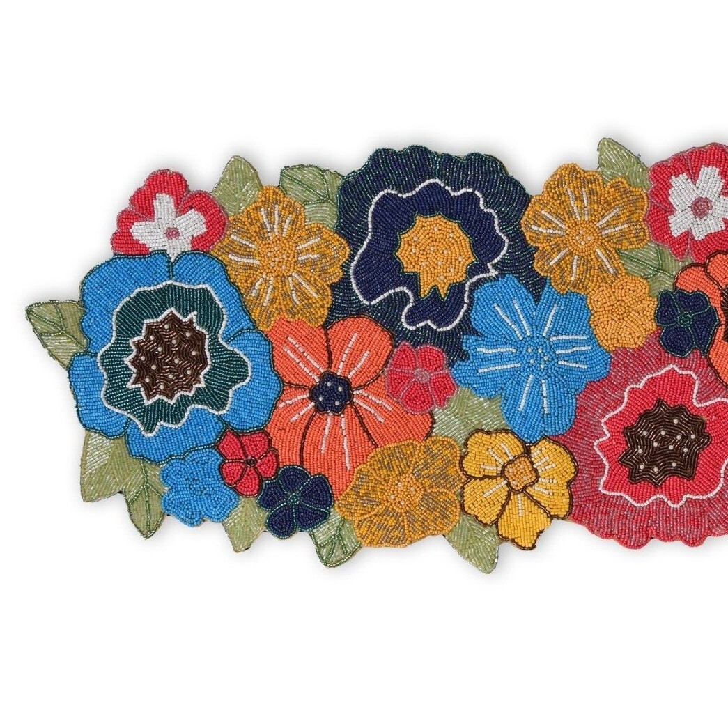 Floral Beaded Table Runner, Multicolor Table Runner, Spring Tableware 13X36 Inch