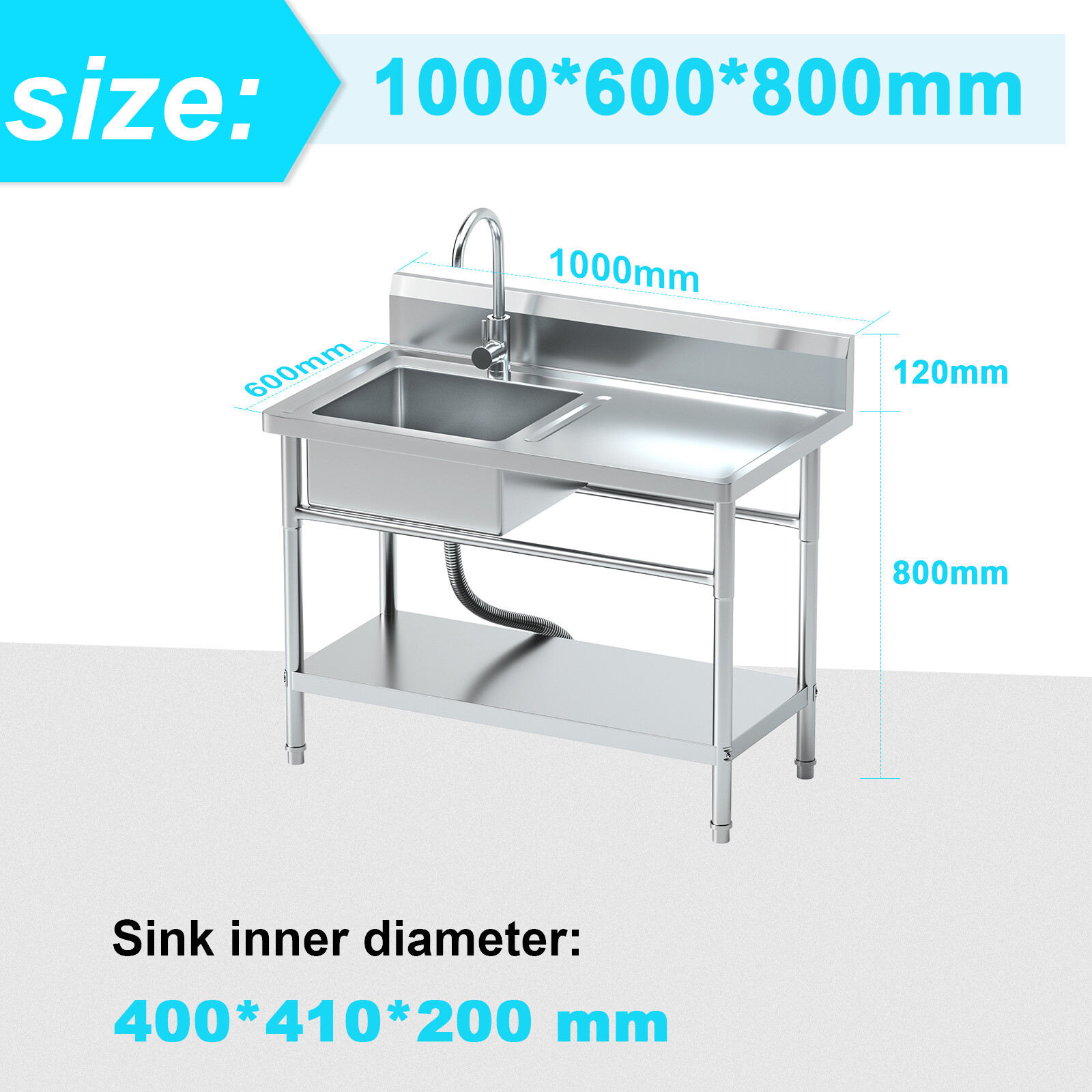 Utility Kitchen Sink Standing Stainless Steel Commercial Restaurant New