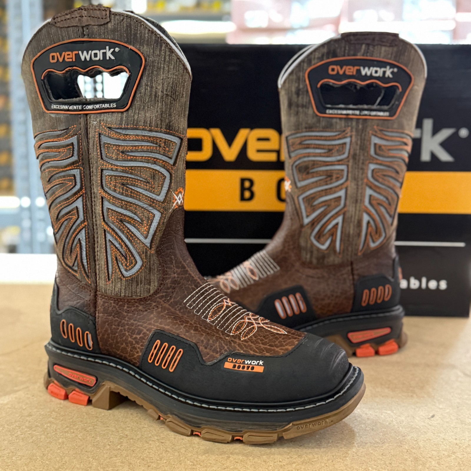 MEN'S WORK BOOTS WITH MUDGUARD SOFT TOE SQUARE TOE WESTERN RANCH HEAVY DUTY BOTA