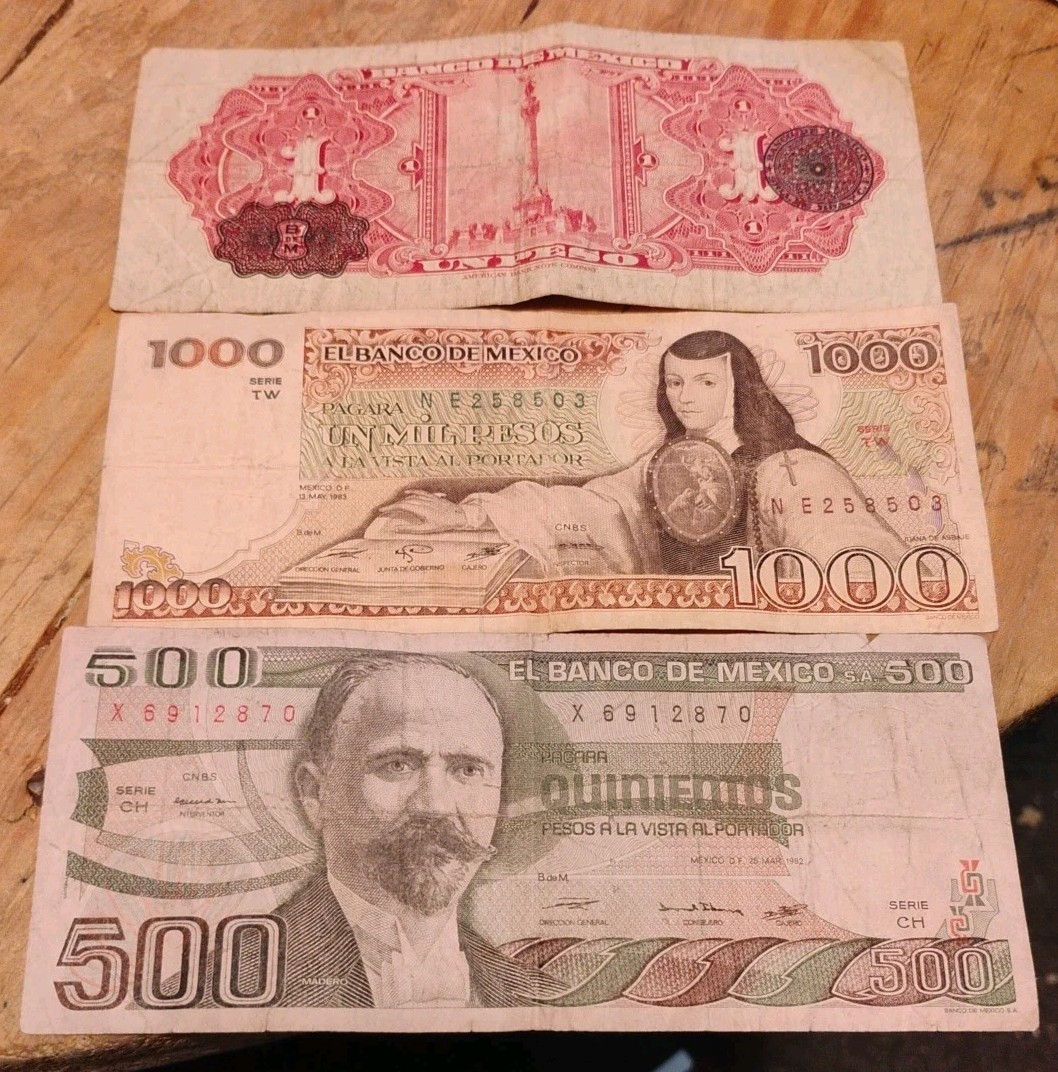 Three Mexican bank notes
