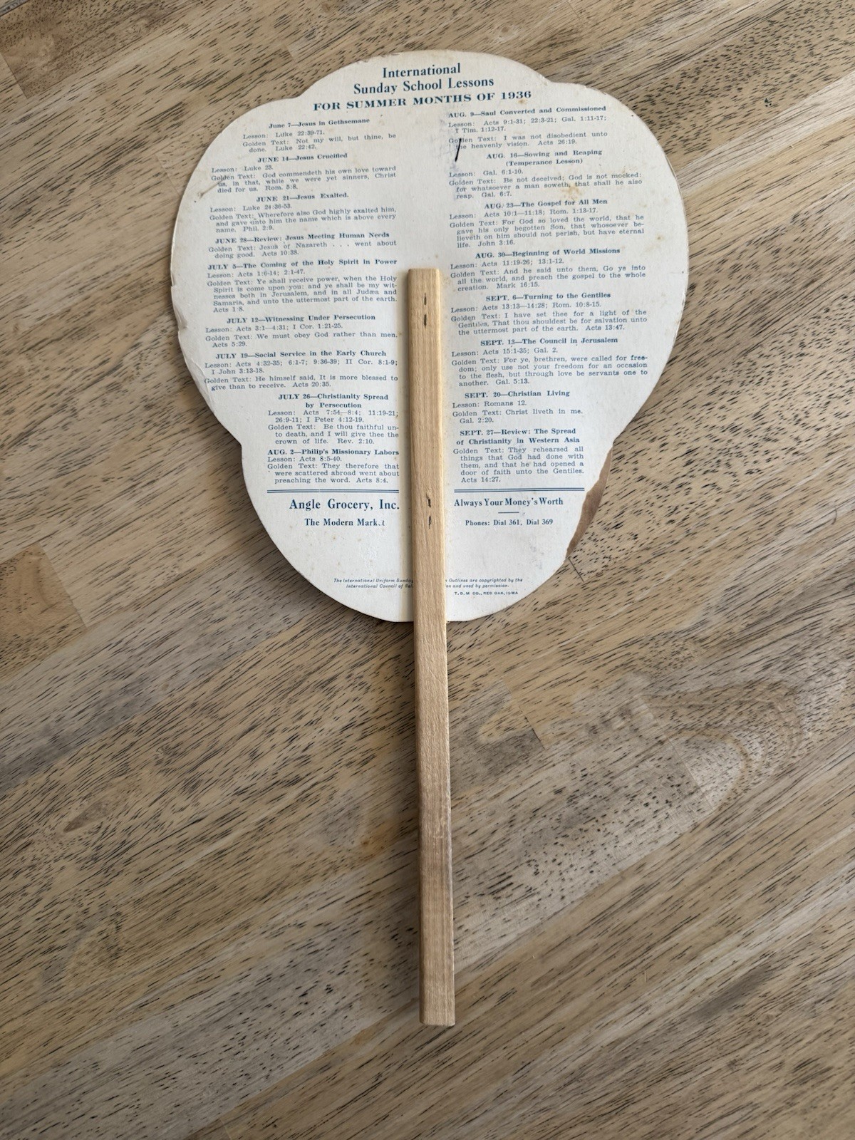 5 Vintage Hand Fans Grocery 1936 Church 1981 Jeweler VA Religious Hand Fans