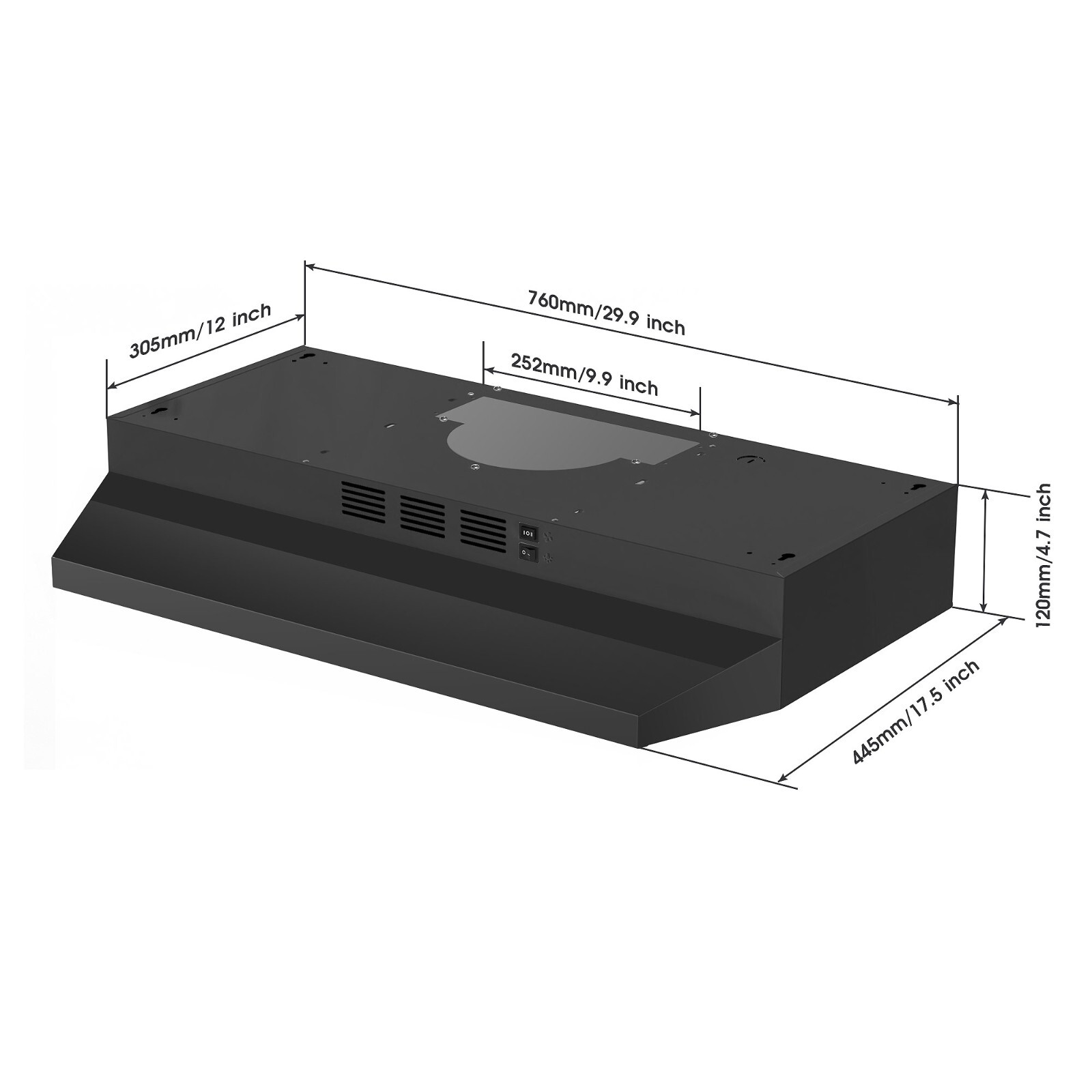 30 inch Under Cabinet Range Hood 230CFM Ducted/Ductless Black Painted w/LED New