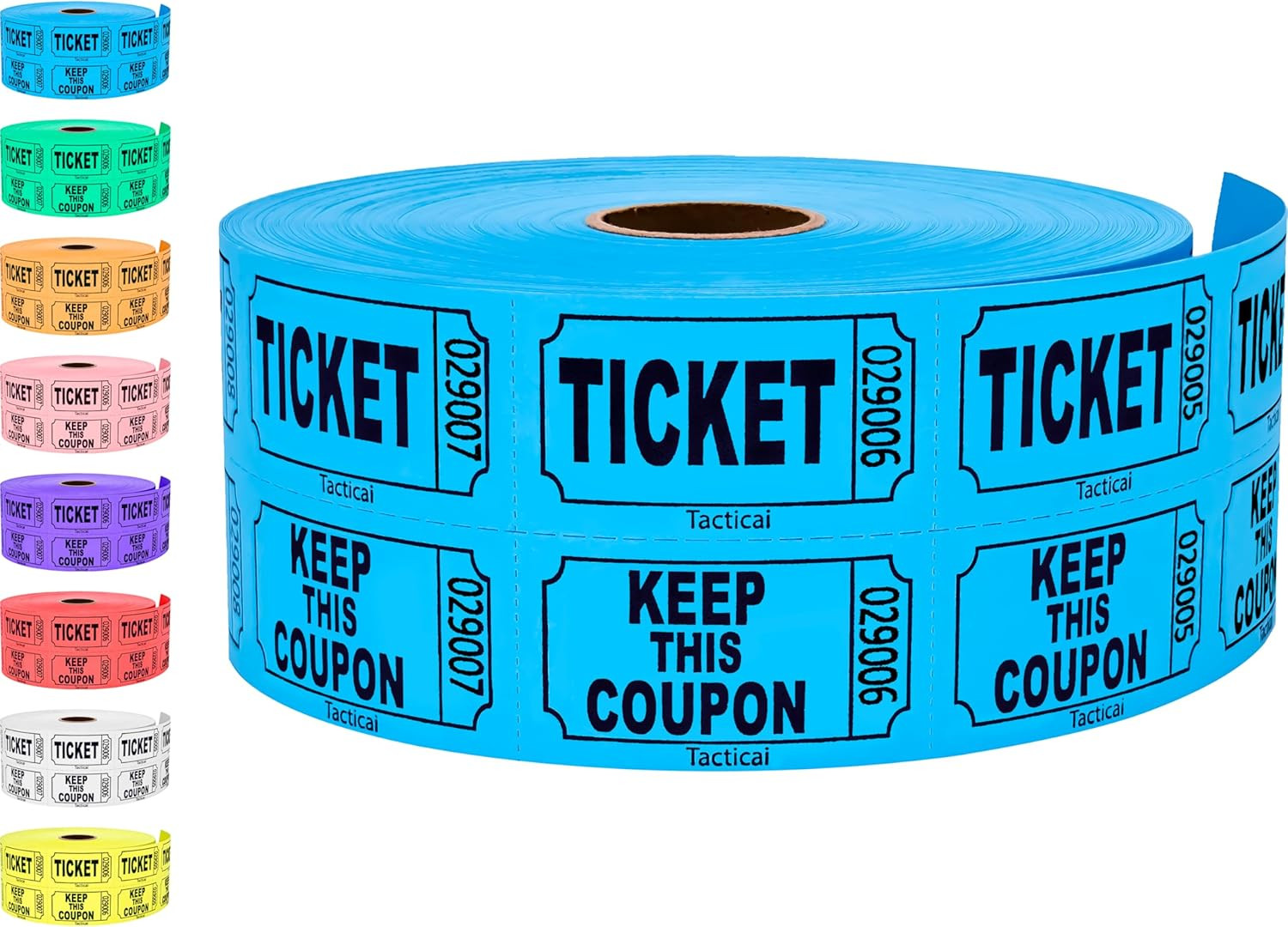 1000 Tacticai Raffle Tickets, Blue (1 of 8 Colors), Double Roll, Ticket for Even