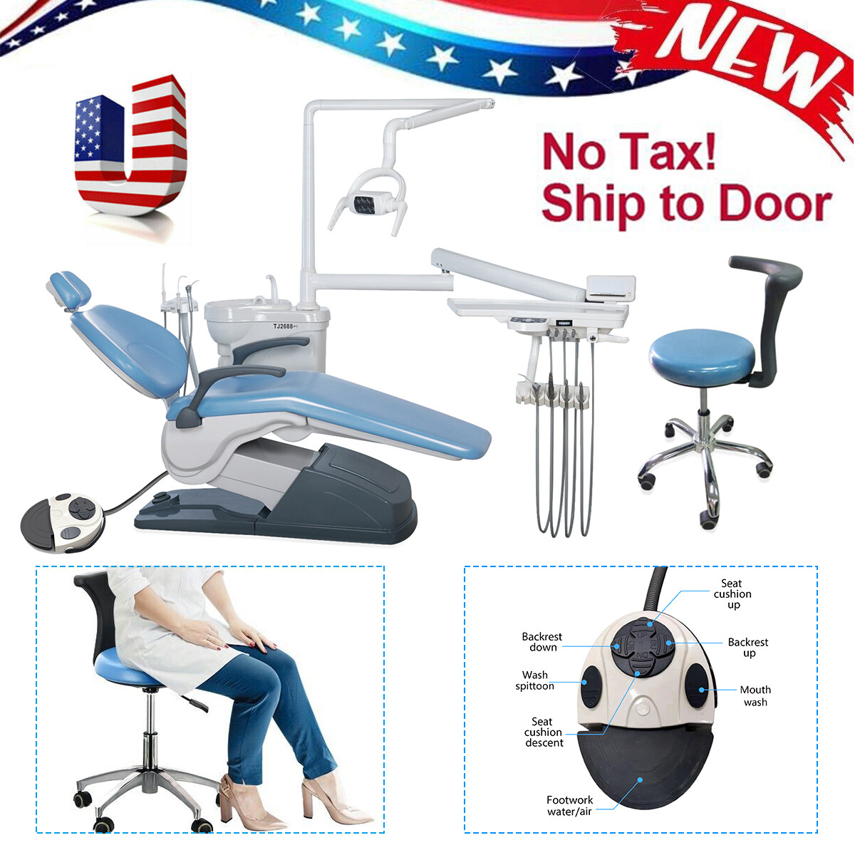 Dental Unit Chair Computer Controlled Motor Hard Leather +LED Oral Lamp +Stool