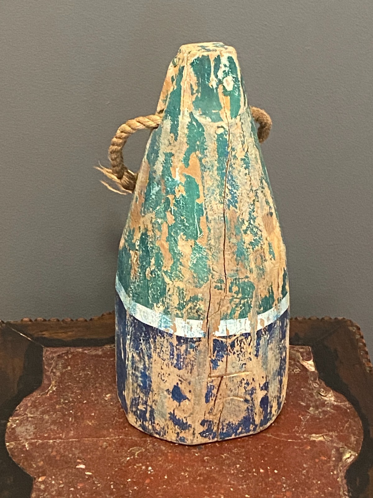 Wooden Lobster Bouy Solid Wood Nautical Themed - 12" x 5" - Green Blue