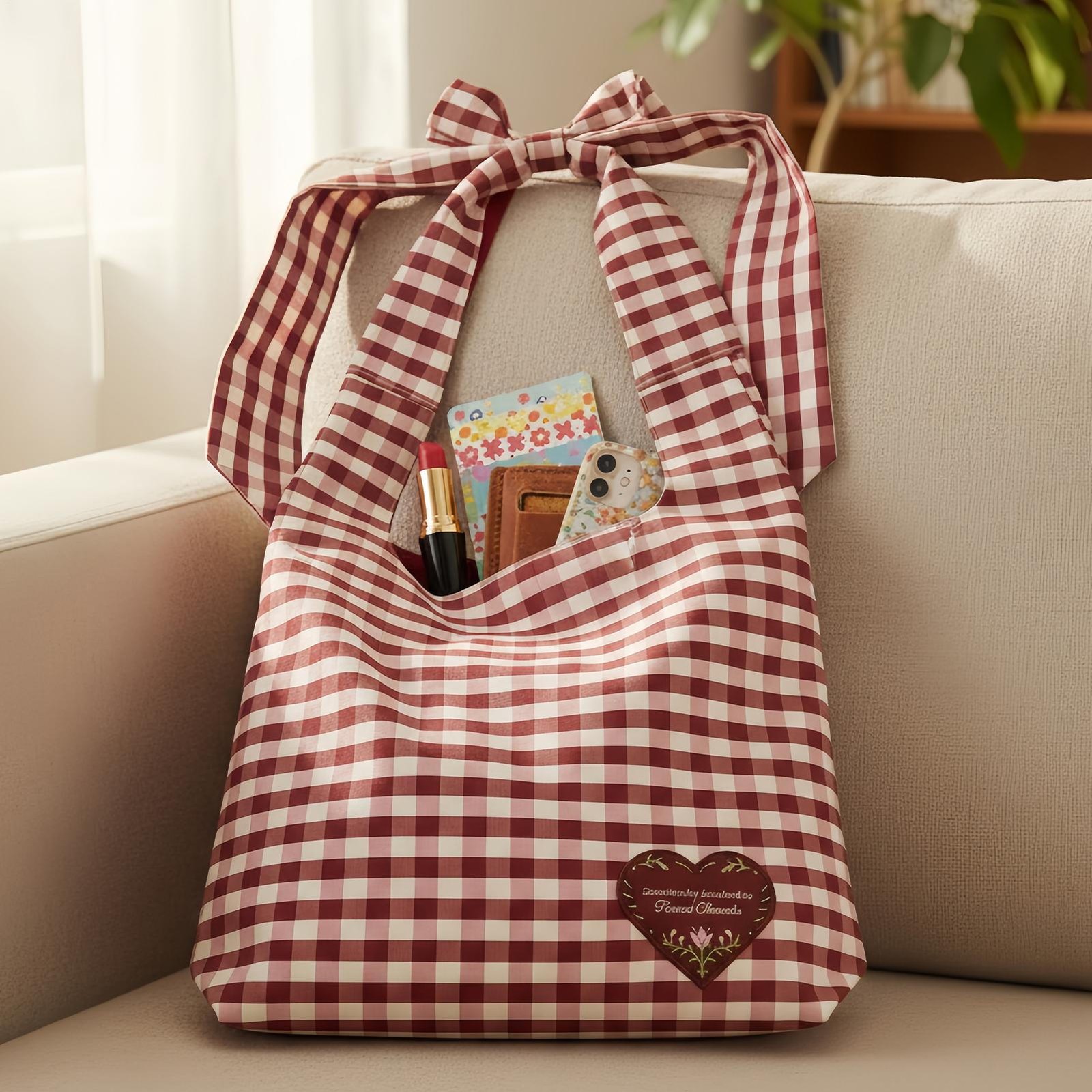 Barnes & Noble Valentine’s Day Book Tote Bag NEW With Tags 2026 Red White Check