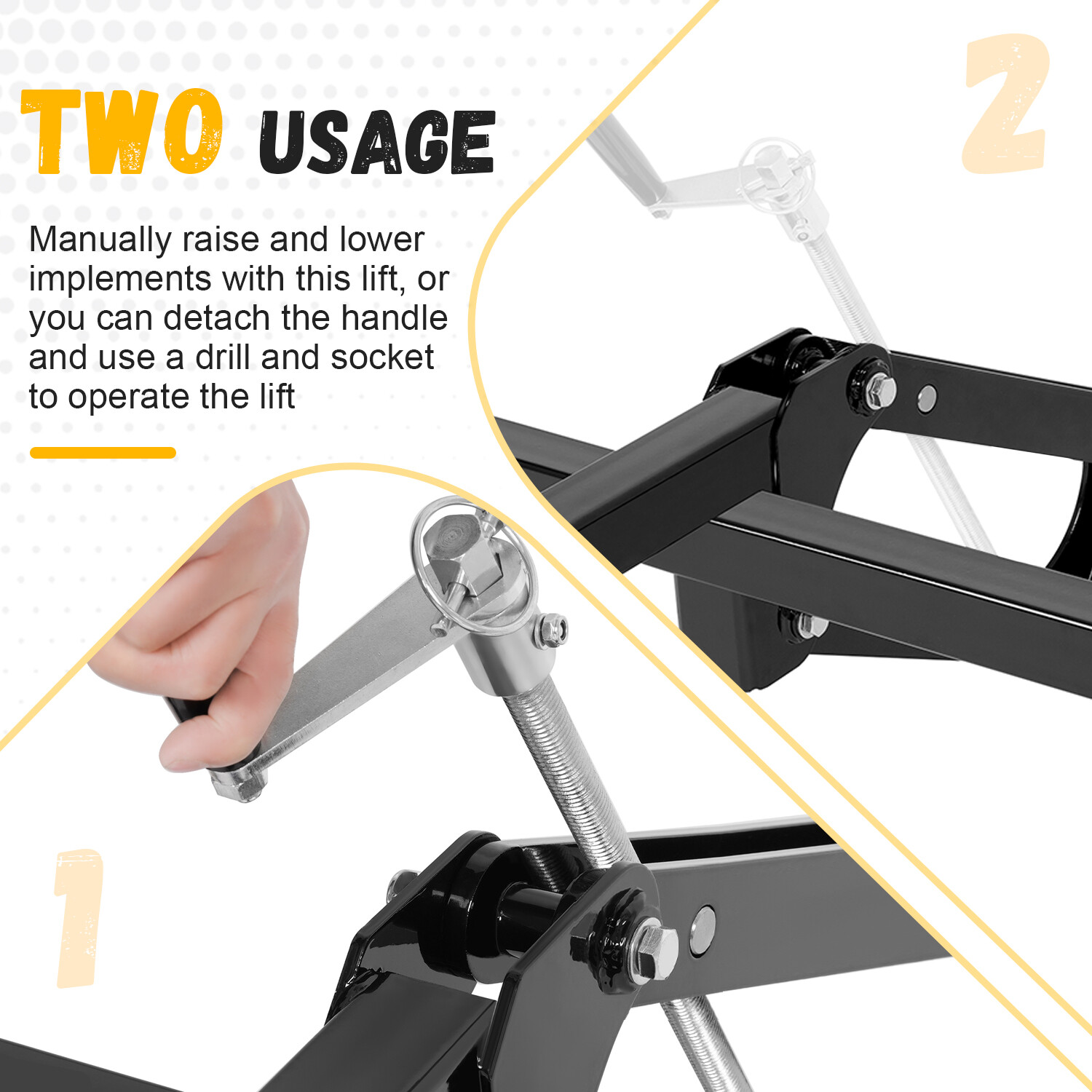 Black Manual Quick Implement Lift 50 Inches For ATV / UTV with 2" Receiver