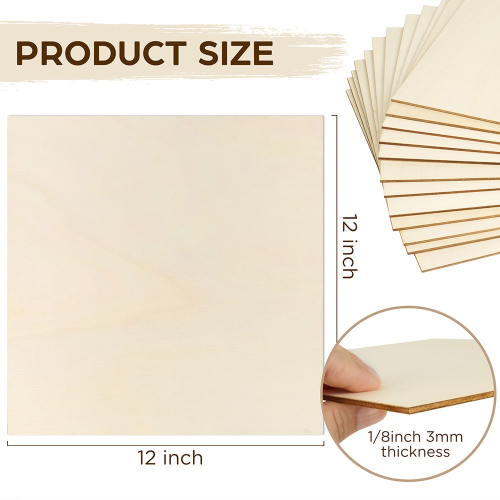 12 Pack Basswood Sheets for Craft 12 X 12 X 1/8 Inch 3mm Thick Plywood Sheets