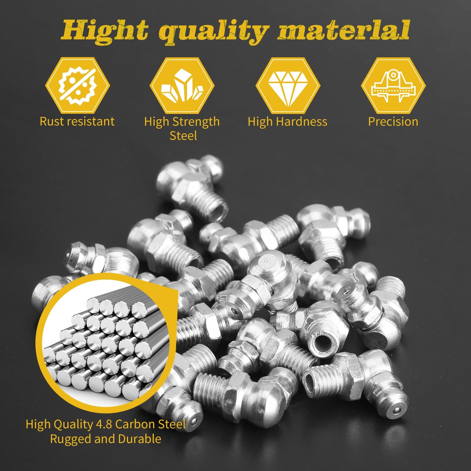 110Pcs Hydraulic Grease Fittings Assortment Kit, SAE Zerk Fittings: 1/4" & 1/