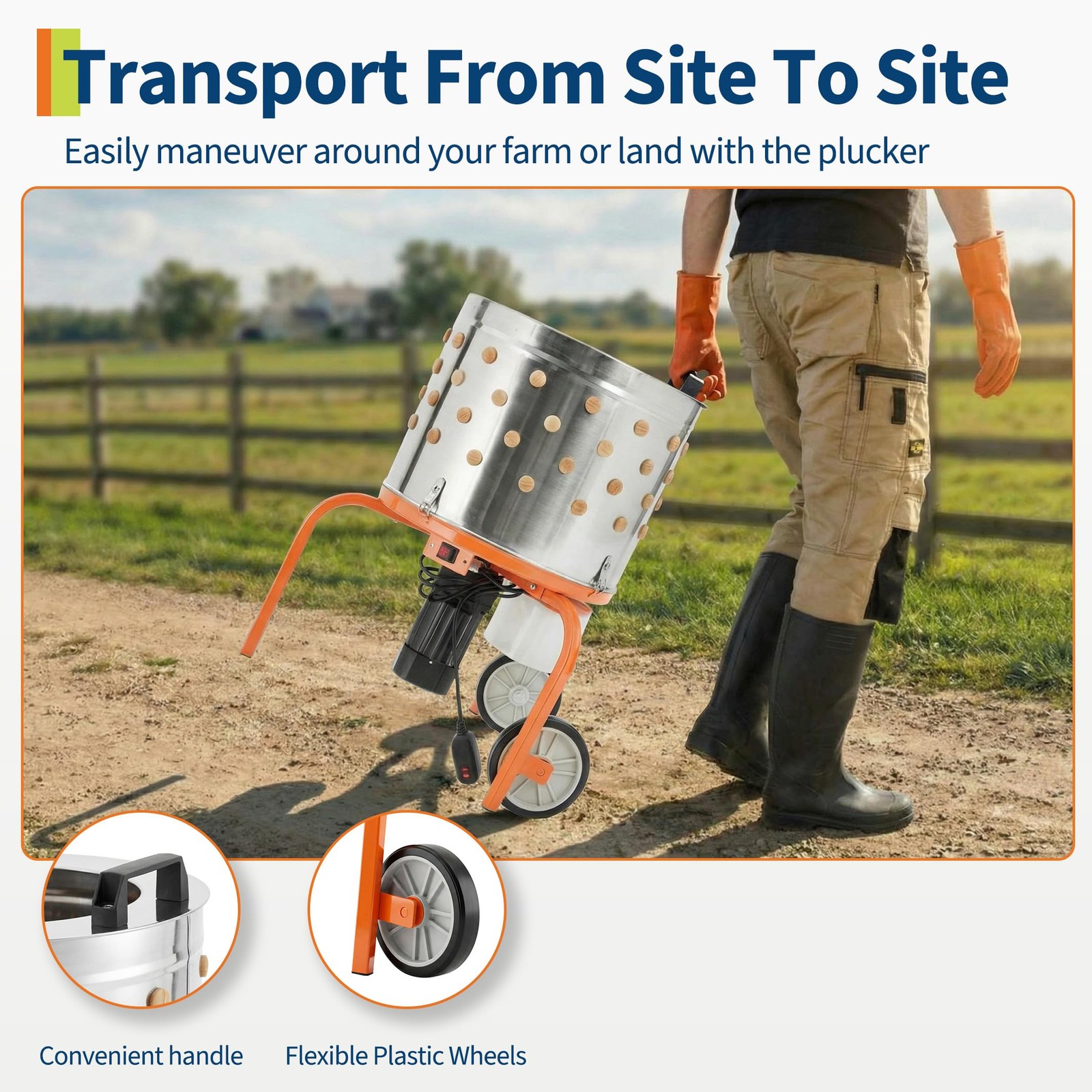 20" Chicken Plucker Machine Poultry Plucker SS Drum, 3500RPM Motor ,108 Fingers