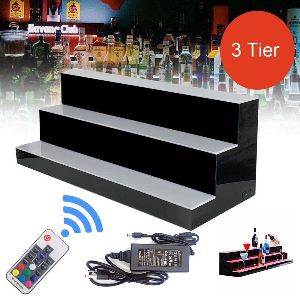 31" 3 Step Tier LED Lighted Shelves Illuminated Liquor Bottle Bar Display Stand
