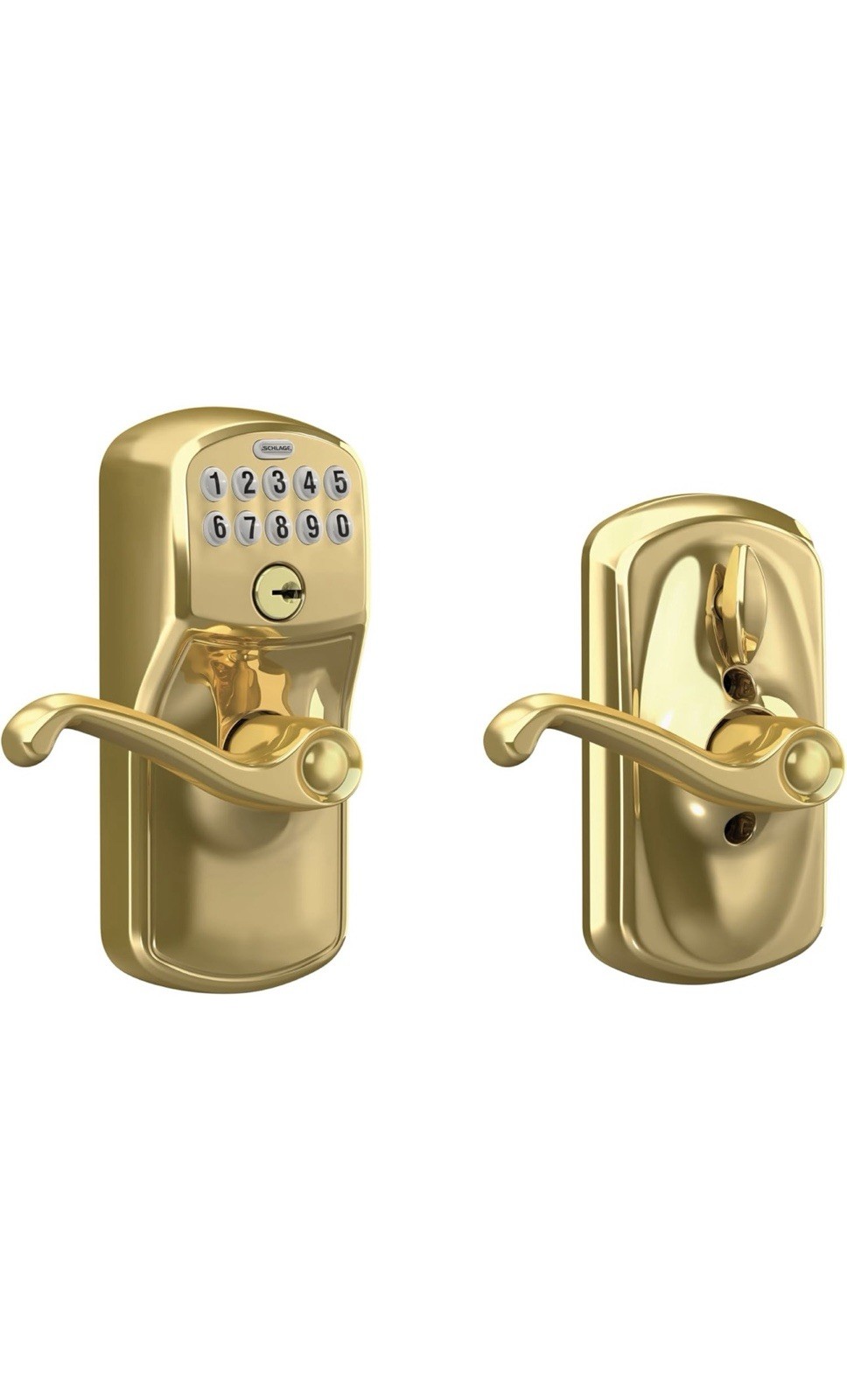 Schlage FLA Bright Brass Plymouth Keypad Entry Lever - Gold Tone...