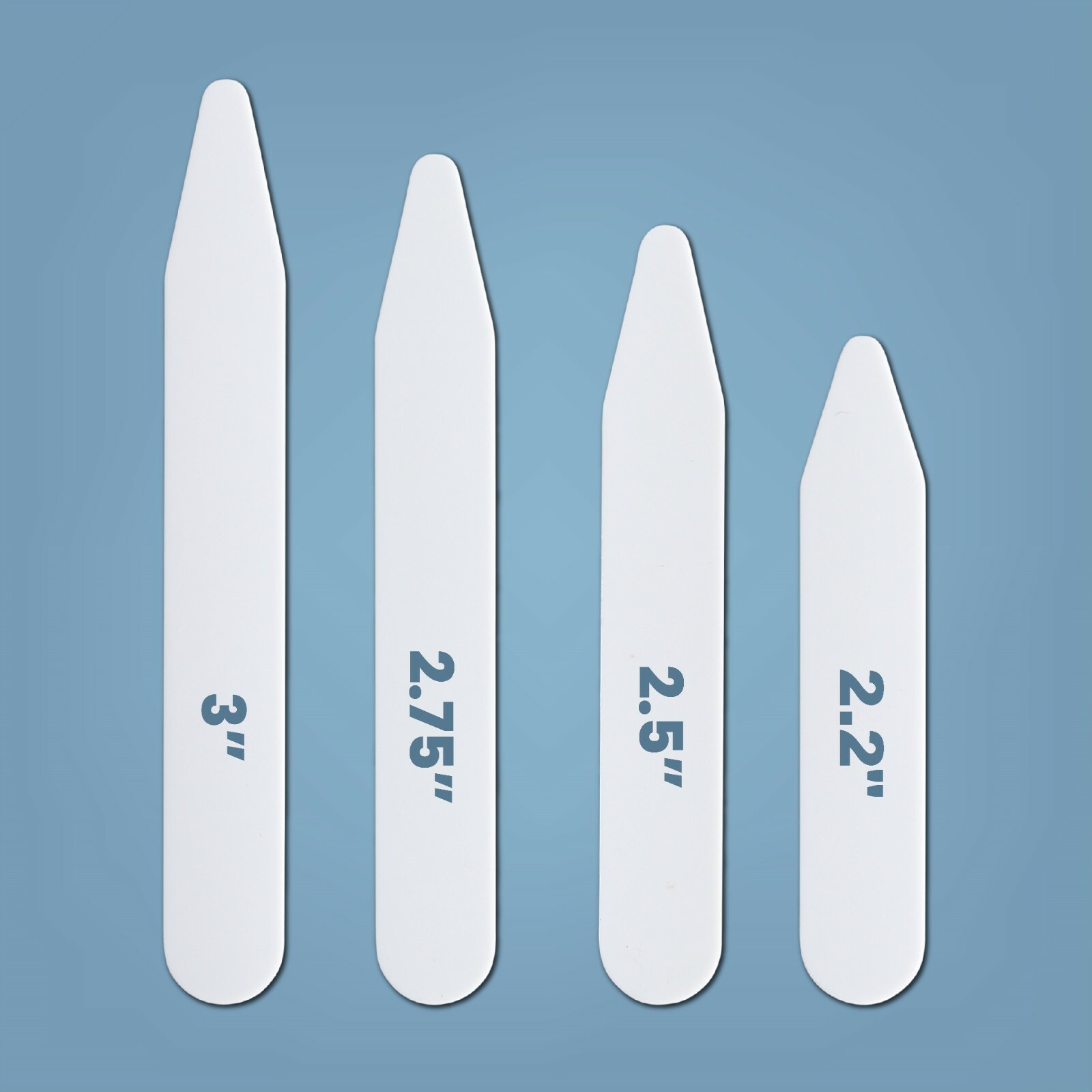 200 Plastic Collar Stays for Men Dress Shirt 4 Various Sizes in Divided Box