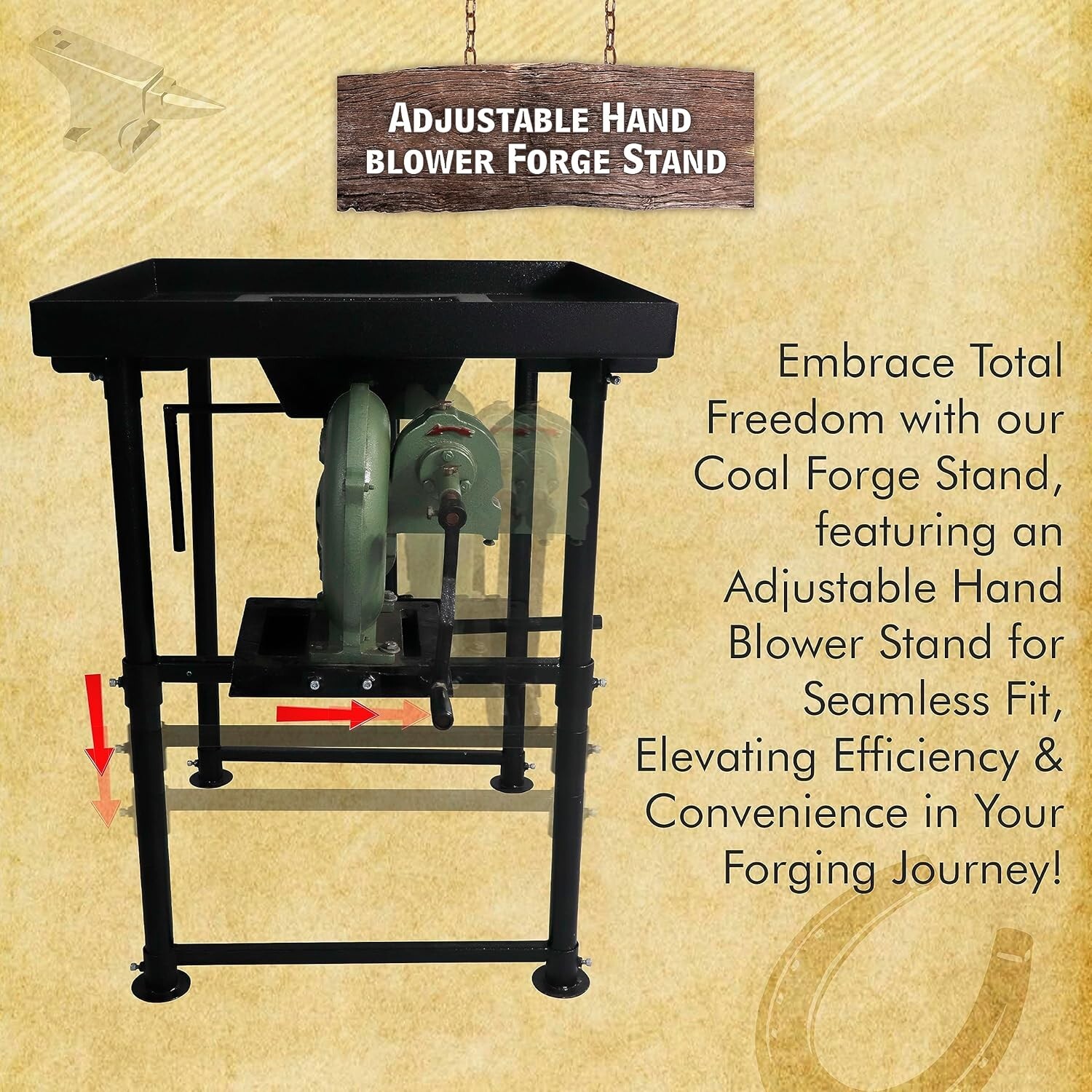 Coal Forge Stand with Fire Pot & Hand Blower - Blacksmithing Starter kit