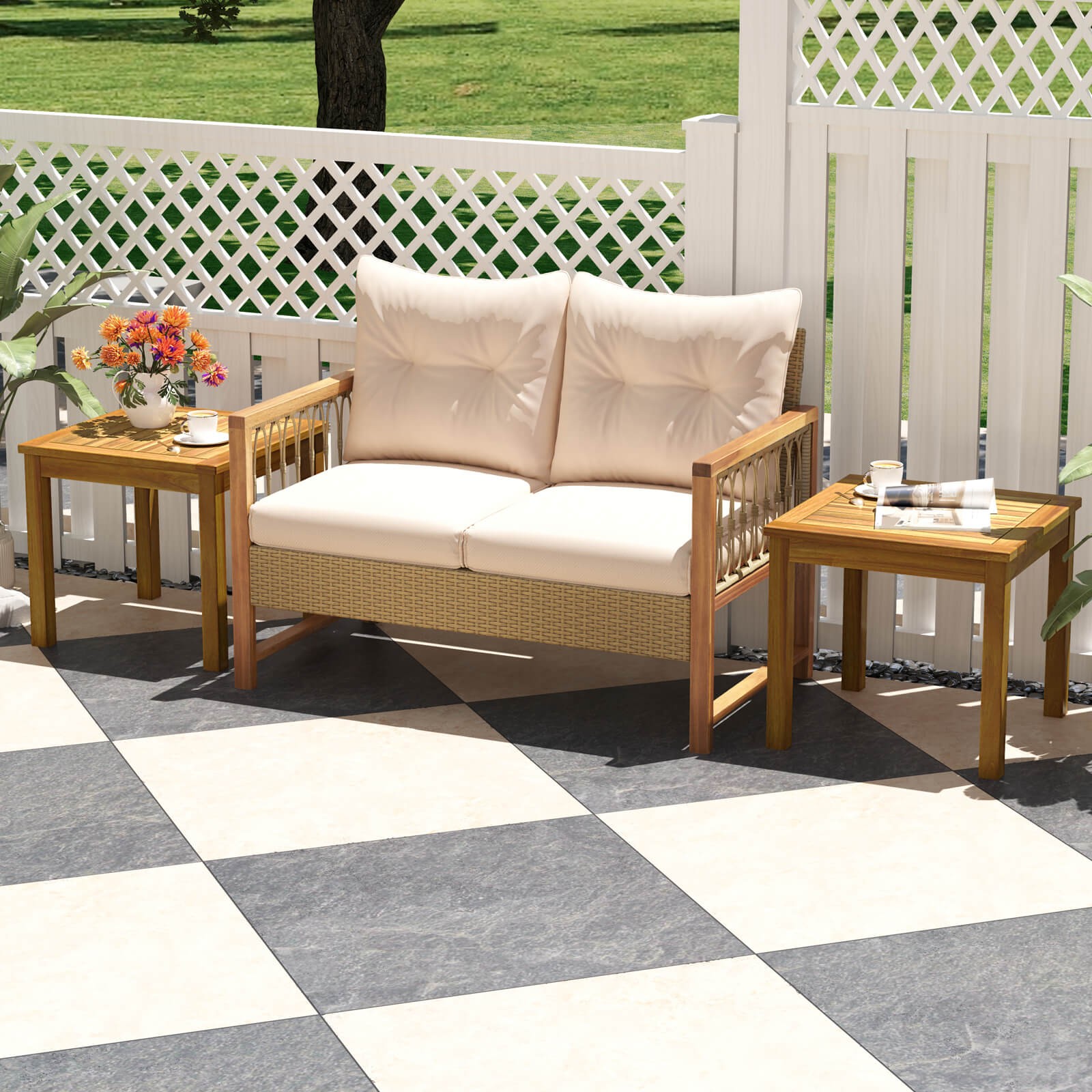 Outdoor Square Teak Wood End Table Coffee Table for Porch Deck Garden Patio