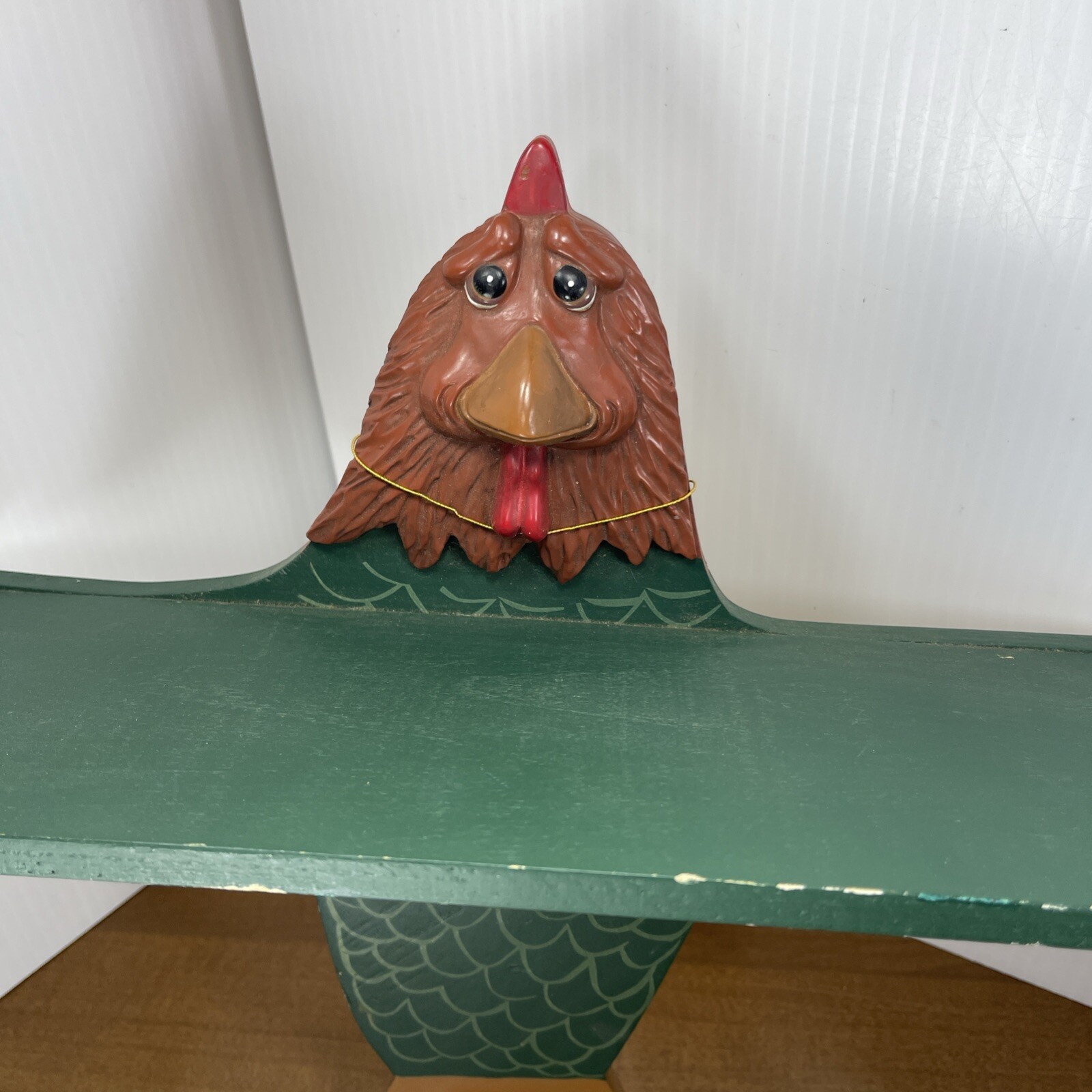 Hand Painted Hanging Shelf Vintage Green Rooster Chicken 1999 Country Folk Art