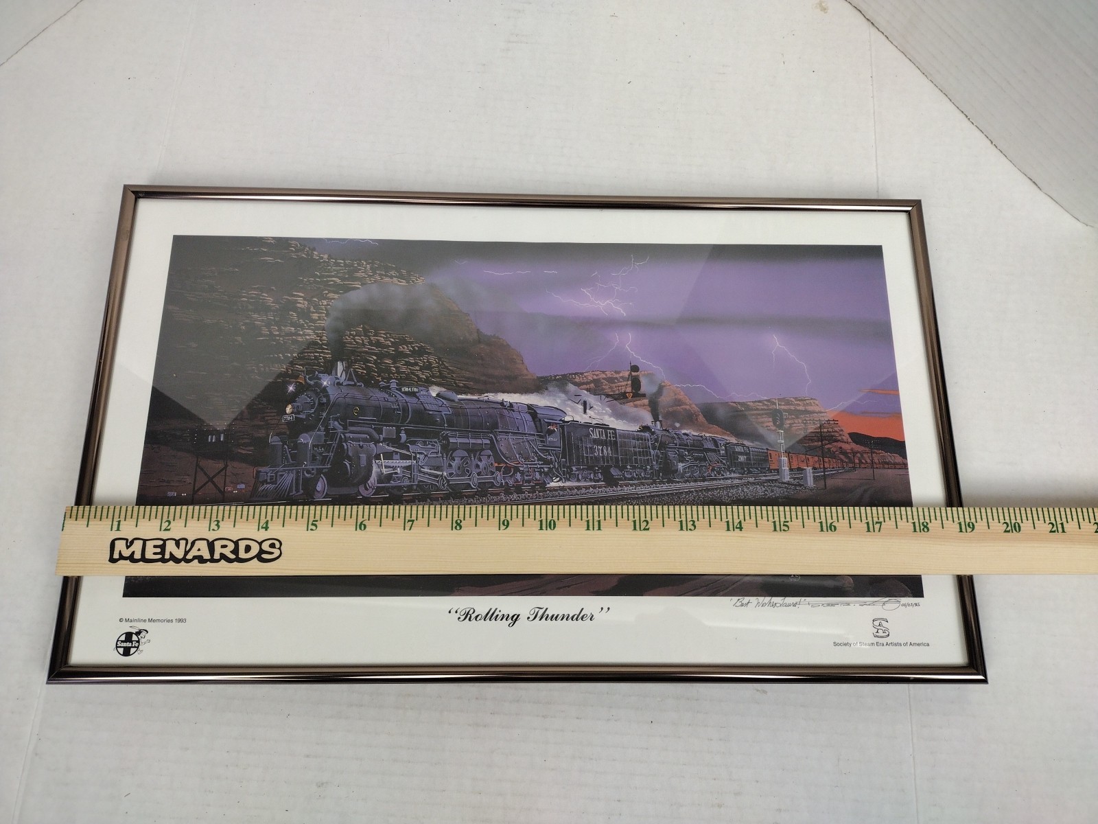 ROLLING THUNDER by ROBERT WEST Artist Signed Railroad Art 1993 Vintage Framed
