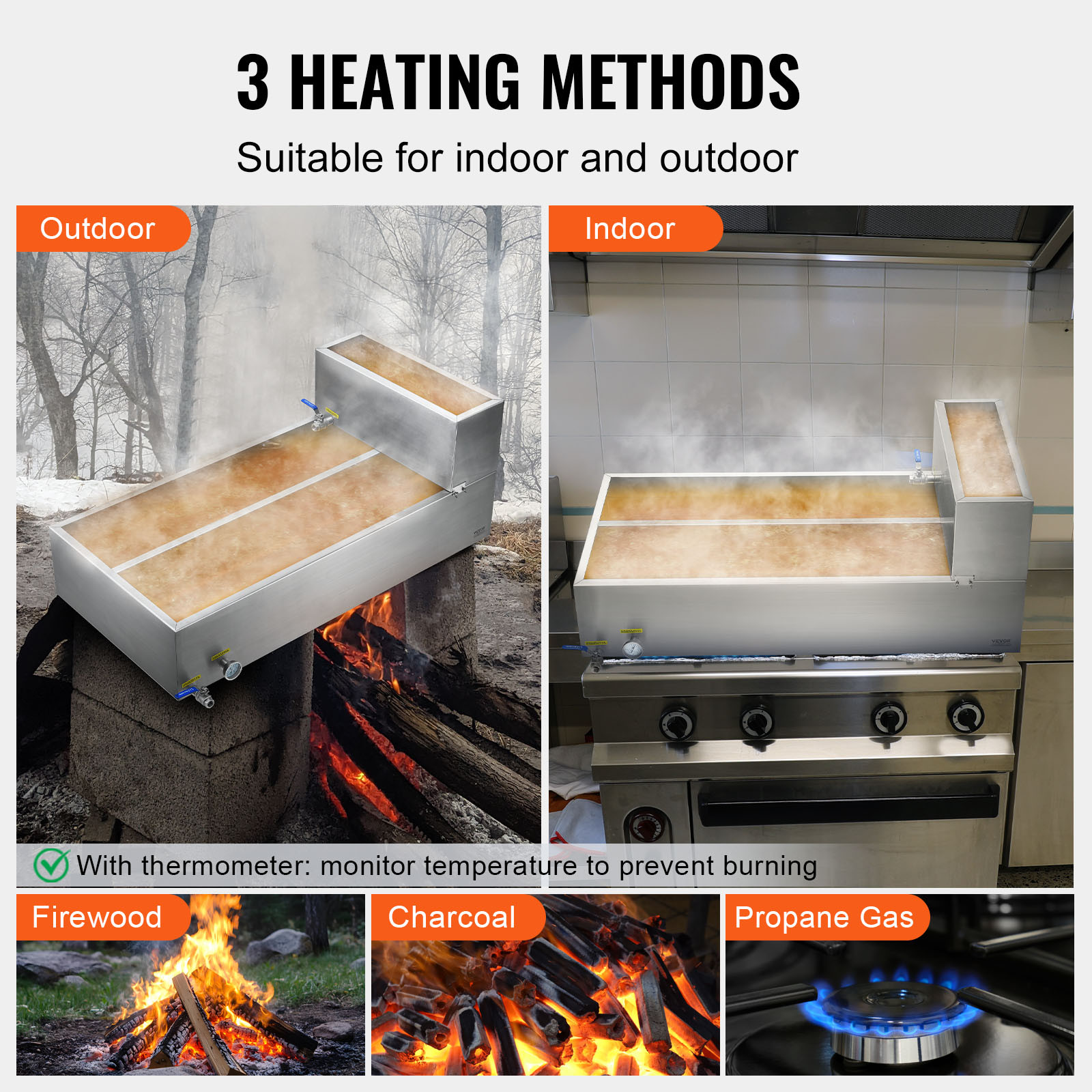 VEVOR 24x48x19 Maple Syrup Evaporator Pan Stainless with Valves and Thermometer