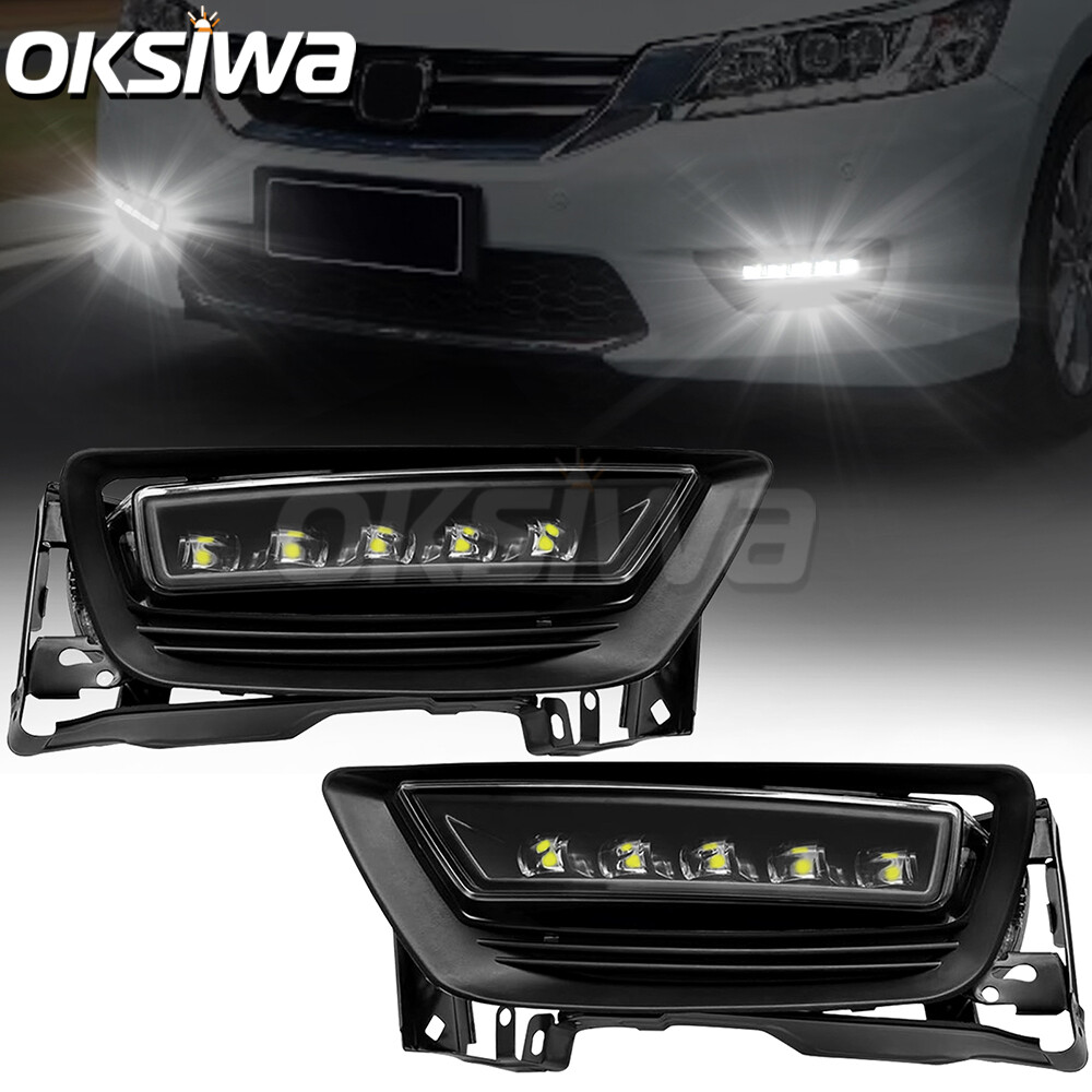 LED Fog Lights For 2013 2014 2015 Honda Accord 4DR Sedan Clear Lens Bumper Lamps
