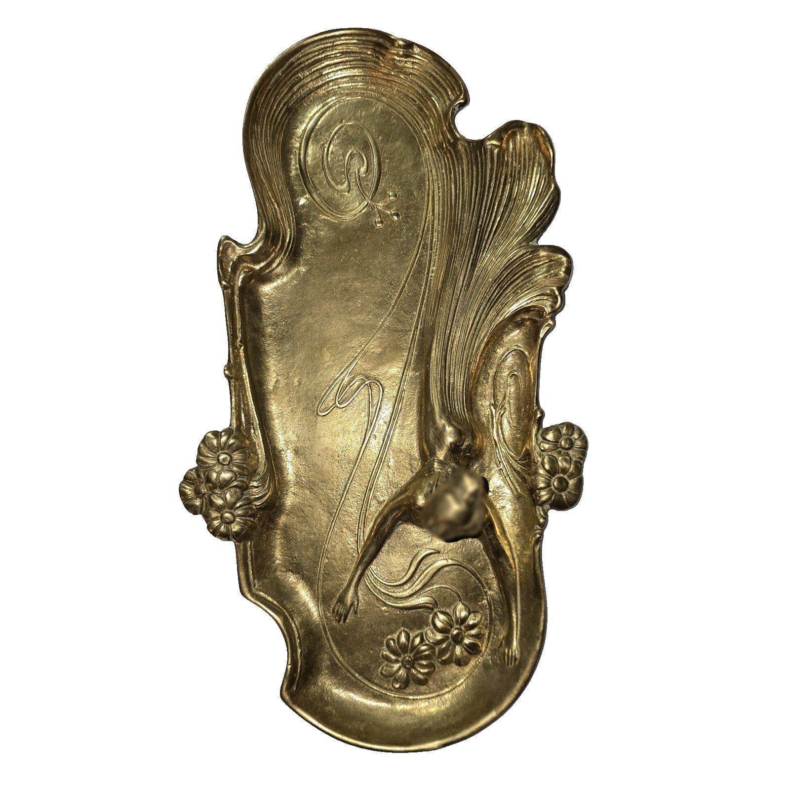 Art Nouveau German Woman in the Water Gentleman's Card Holder Bronze Tray