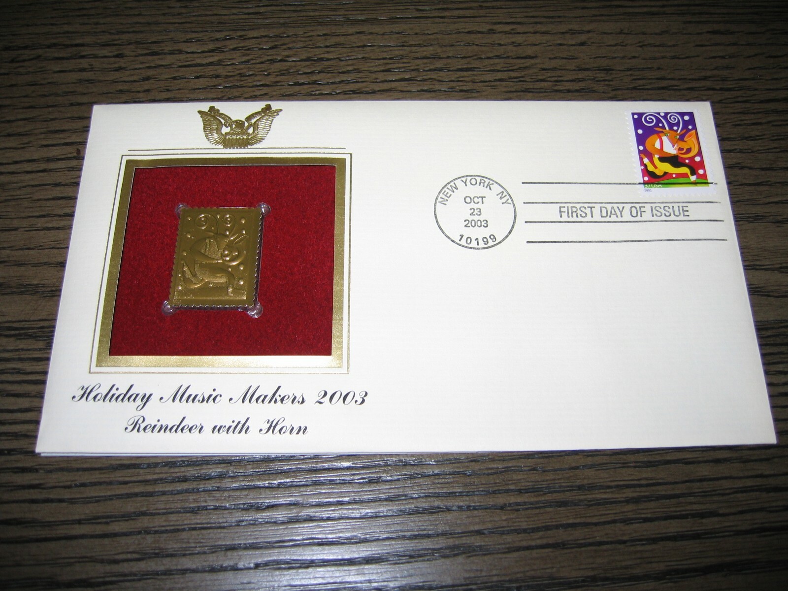 2003 Holiday Music Makers Reindeer With Horn FDC Replica Gold Golden Cover Stamp