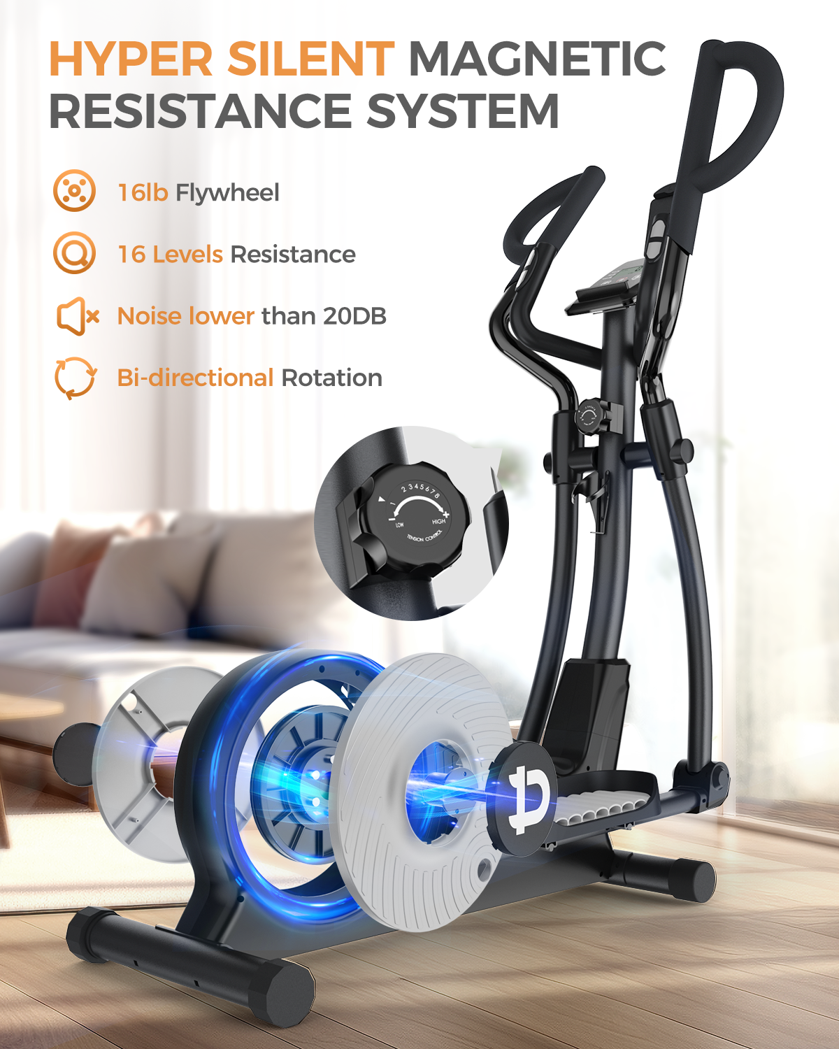 Home Elliptical Machine 16 Level Magnetic Resistance Elliptical Training Machine