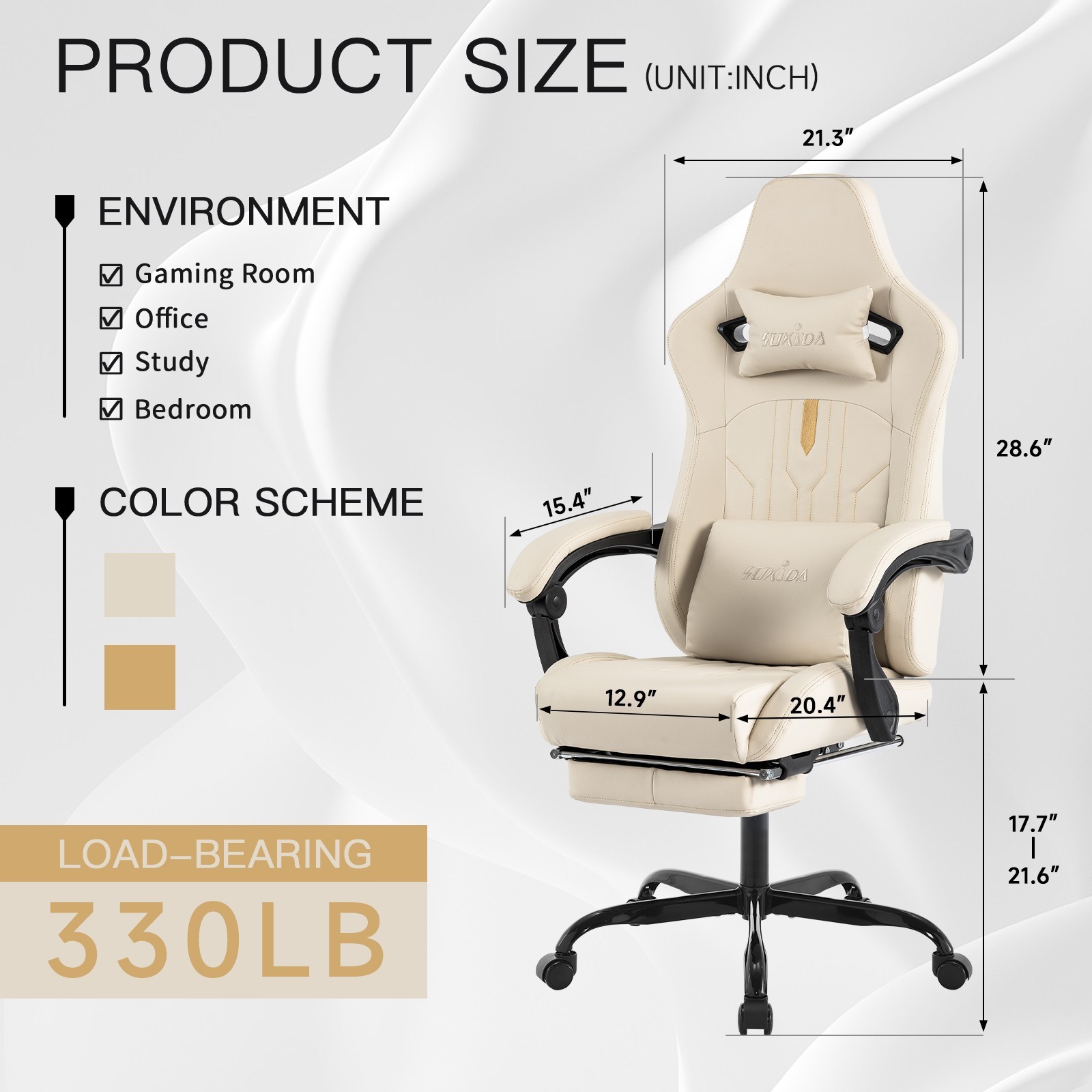 Gaming Chair with Footrest Ergonomic Computer Chair Massage Lumbar Cushion