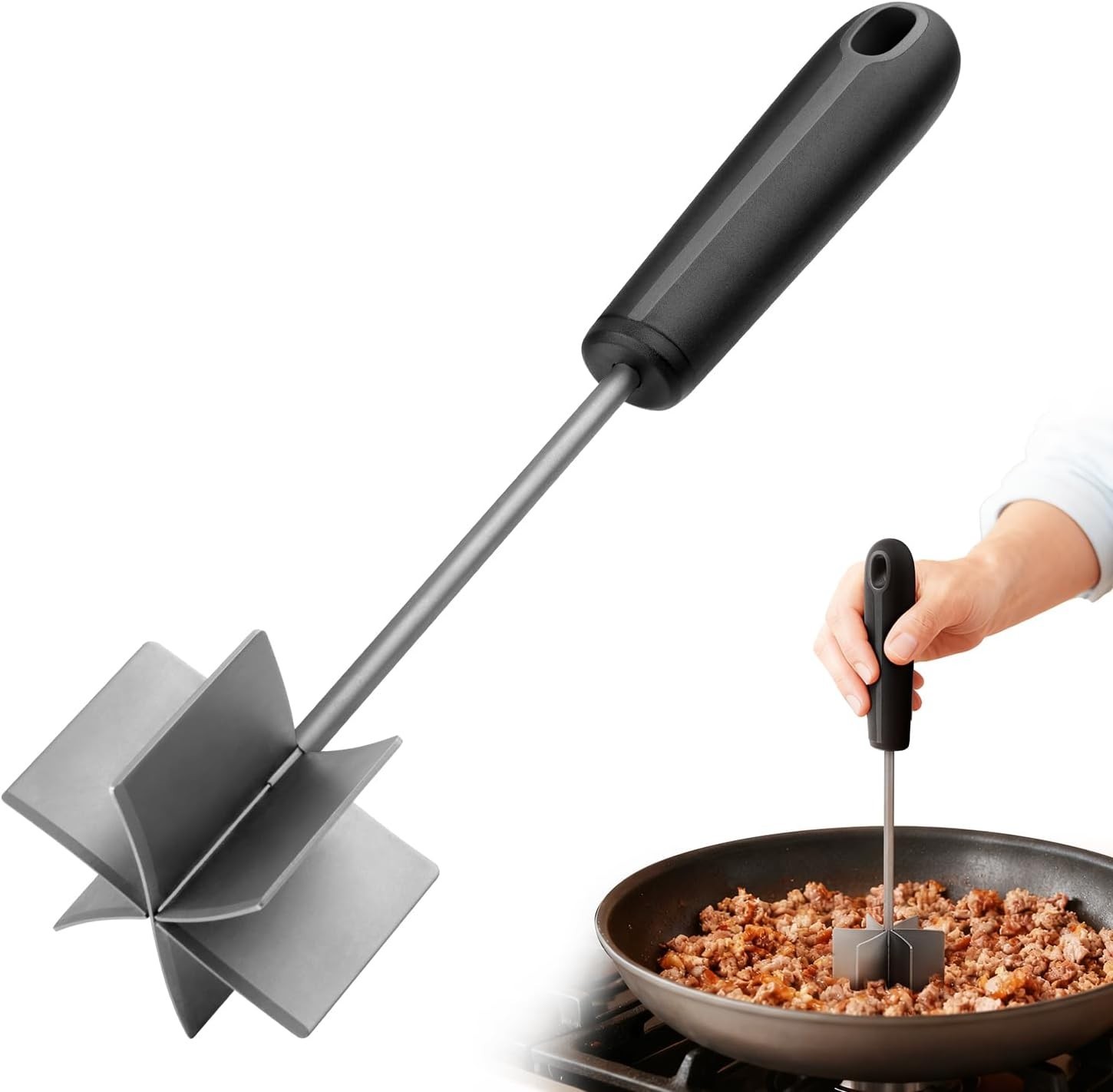304 Stainless Steel Meat Chopper & Masher, 10 Inch Heat Resistant Ground Beef...