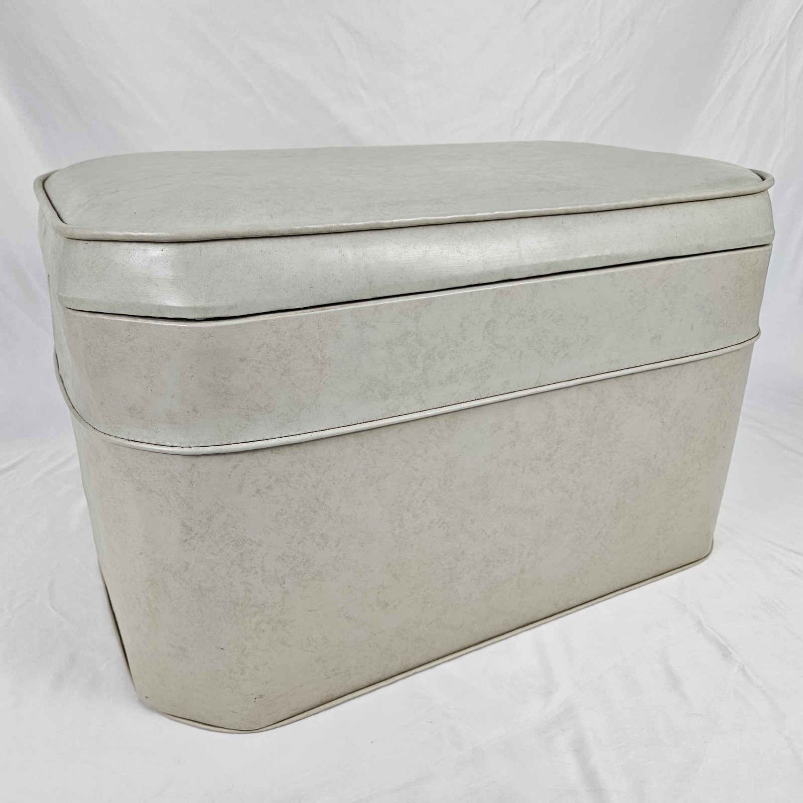 Vintage Storage Ottoman Footstool Bench Gray Naugahyde Boho Mid-Century