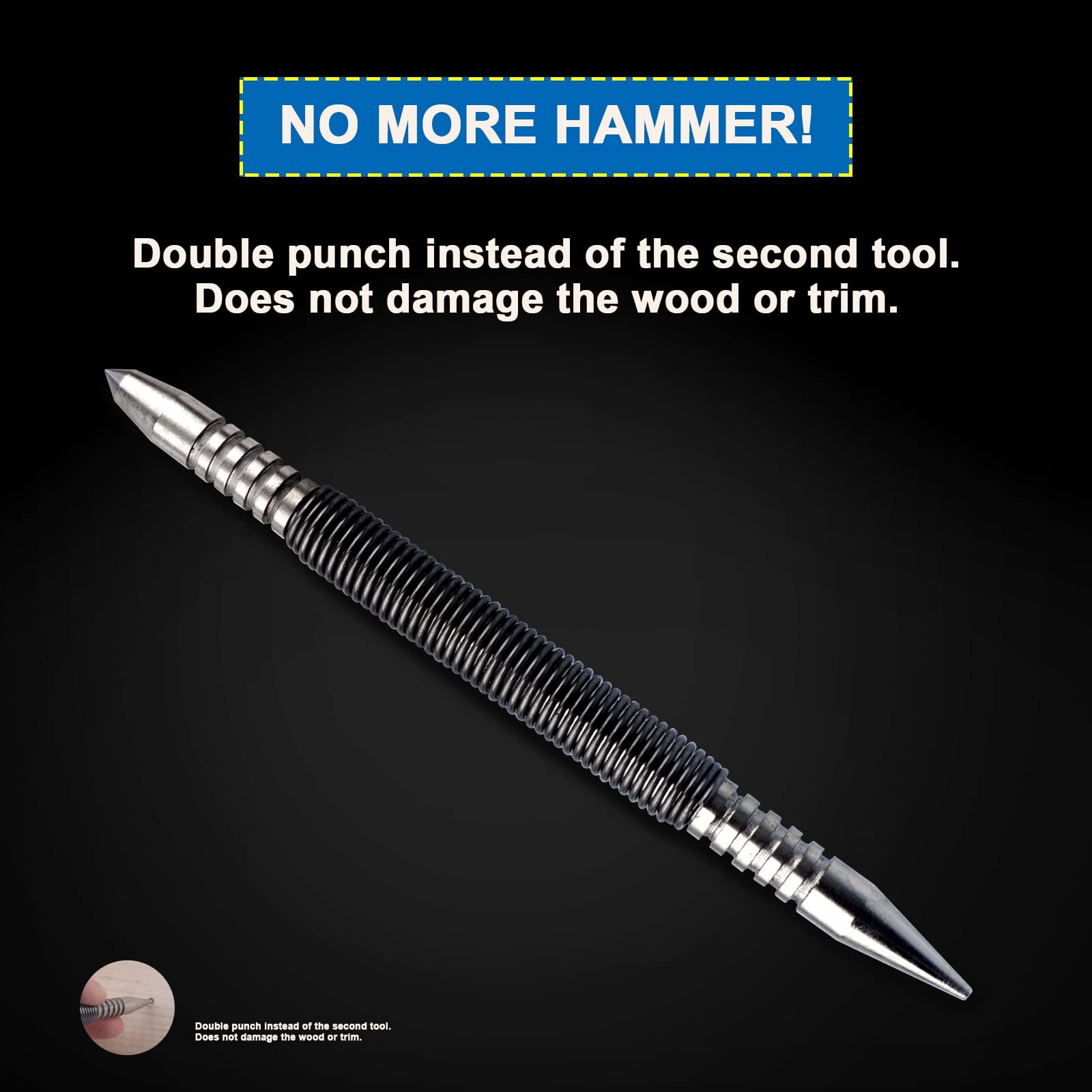 4Pcs Spring Loaded Nail Set Tool, Hammerless Center Punch for Trim Carpentry