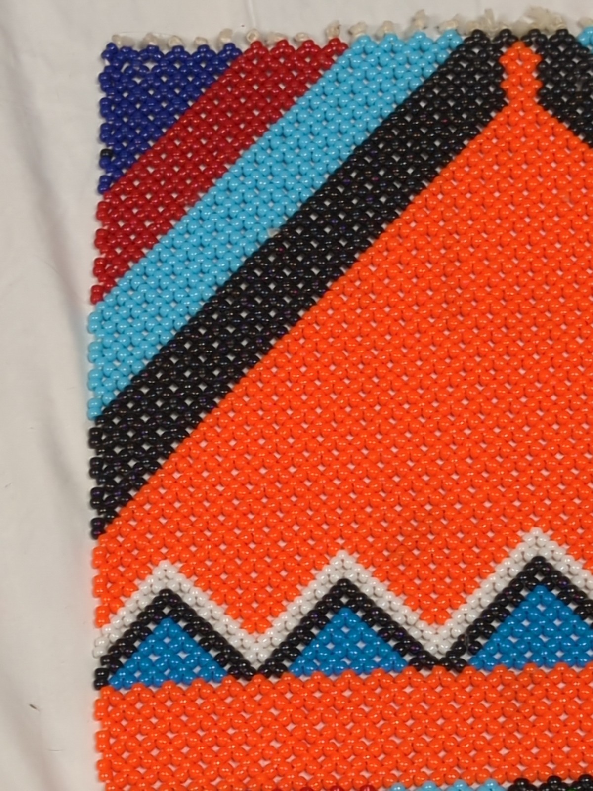 Bead Work Table Runner Wall Hanging Tasseled Boho Ethnic Native ? Vtg 16.5x46"