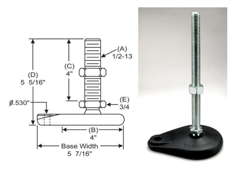 S & W PolyMounts TNYLB44 Level Mount, Swivel Stud, Nylon Base (Set of 4)