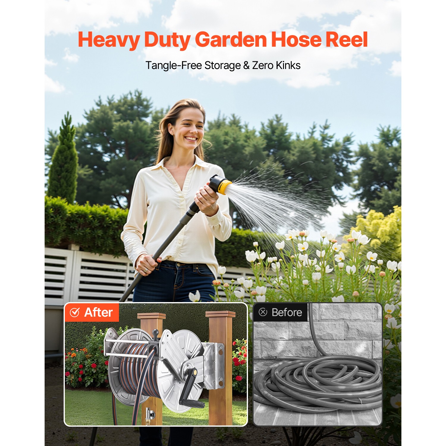 Wall Mounted Garden Hose Reel 150ft 5/8 in Hose Winder