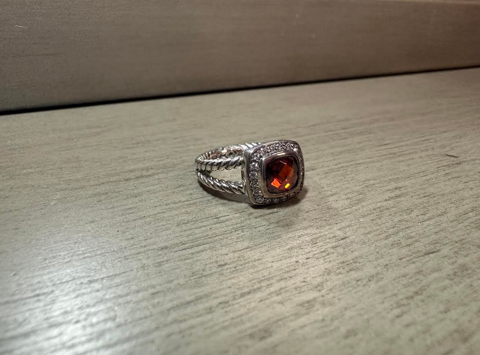 925 SILVER DAVID YURMAN 7MM PETITE ALBION RING WITH GARNET STONE AND DIAMONDS