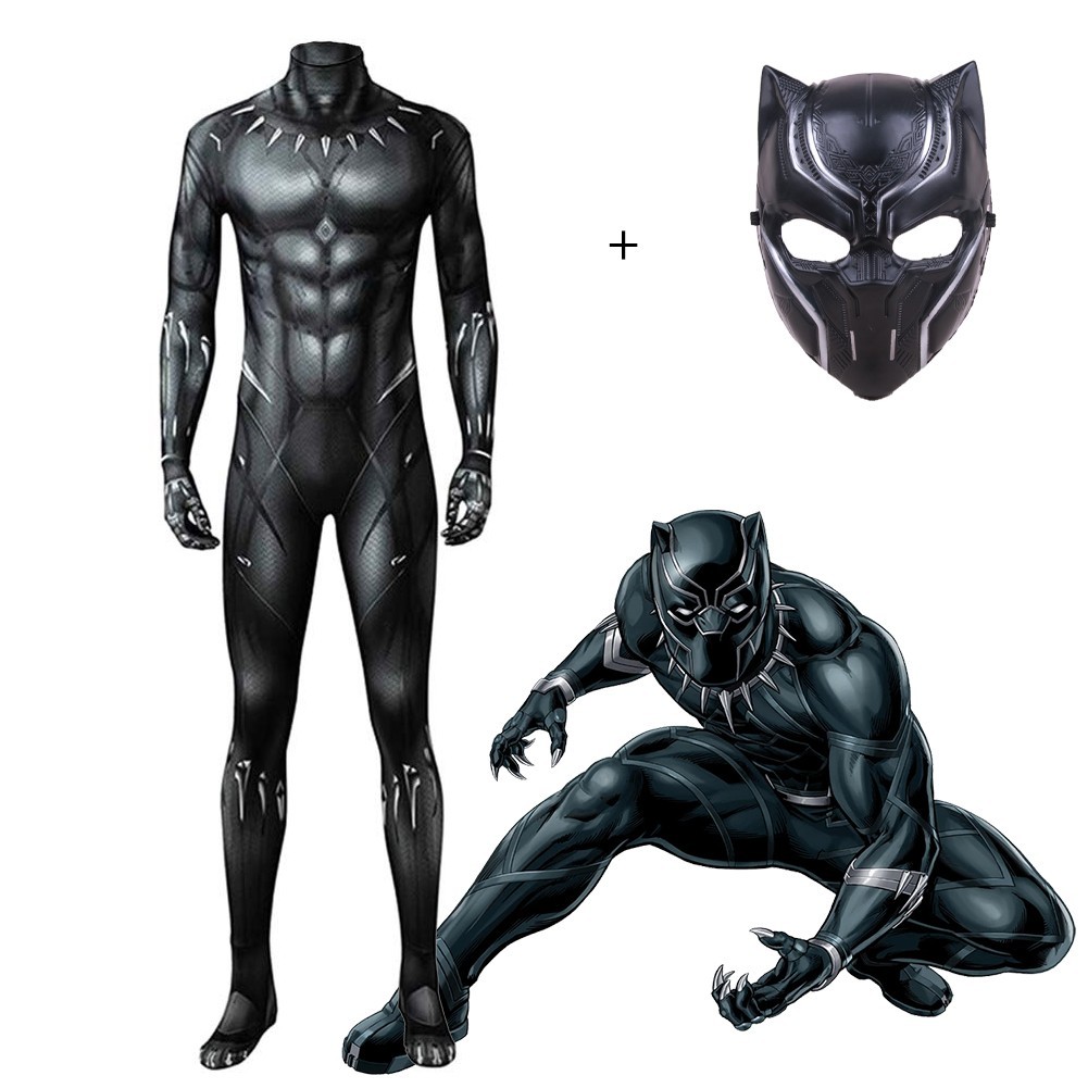 Black Panther Avengers Jumpsuit + Mask Set For Kids Adult Costume Cosplay Outfit