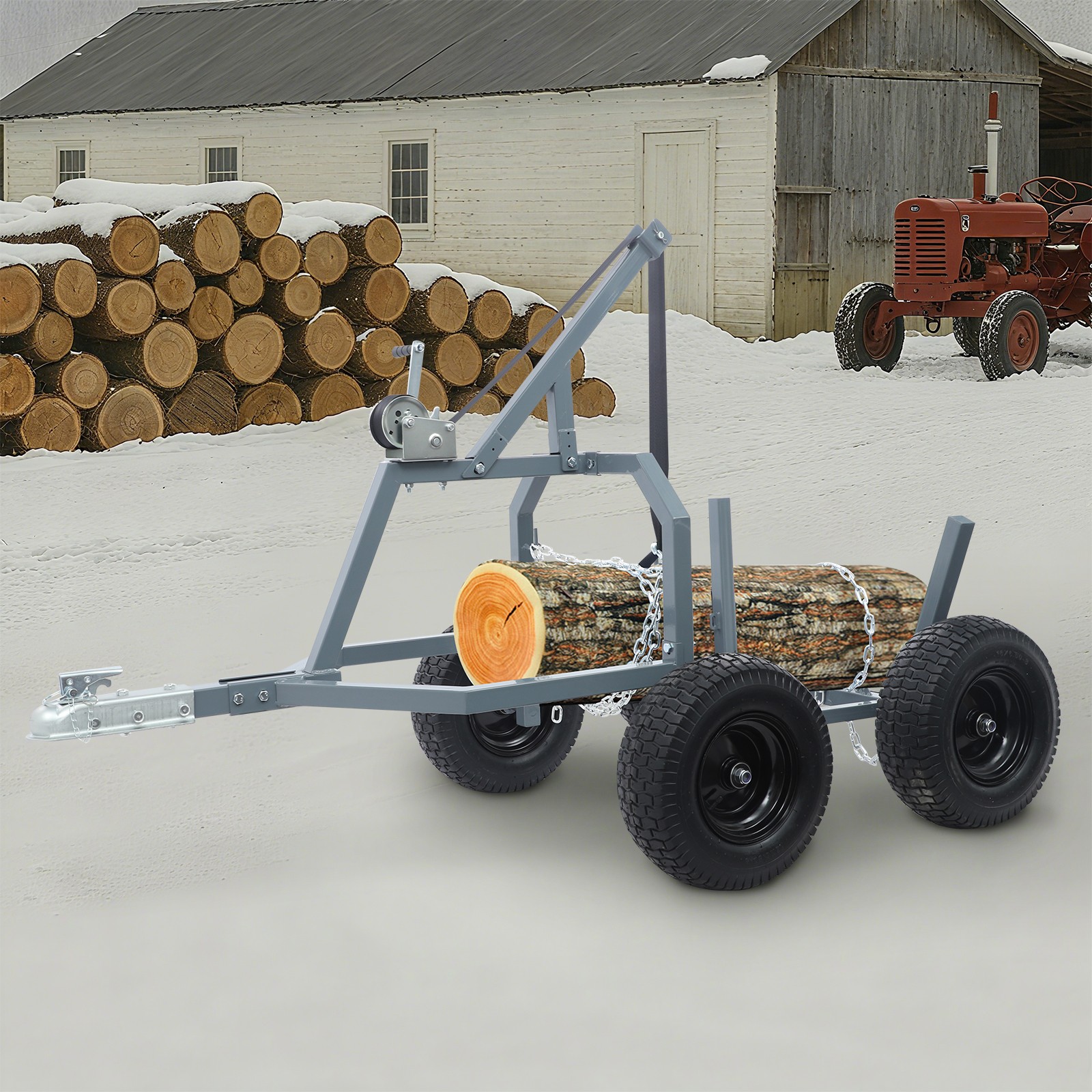 1600lb Log Trailer Heavy-Duty ATV Log Skidding Arch & Holder Set w/4x16in Wheels